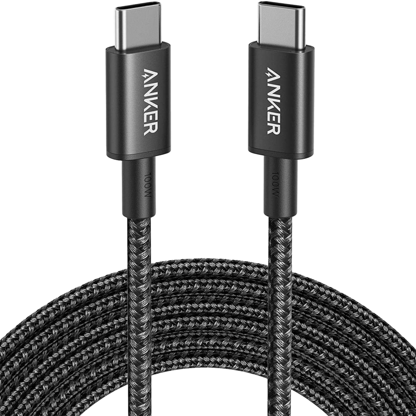Anker Nano 75W Car Charger and New Nylon USB-C to USB-C 100W Cable (10 ft)