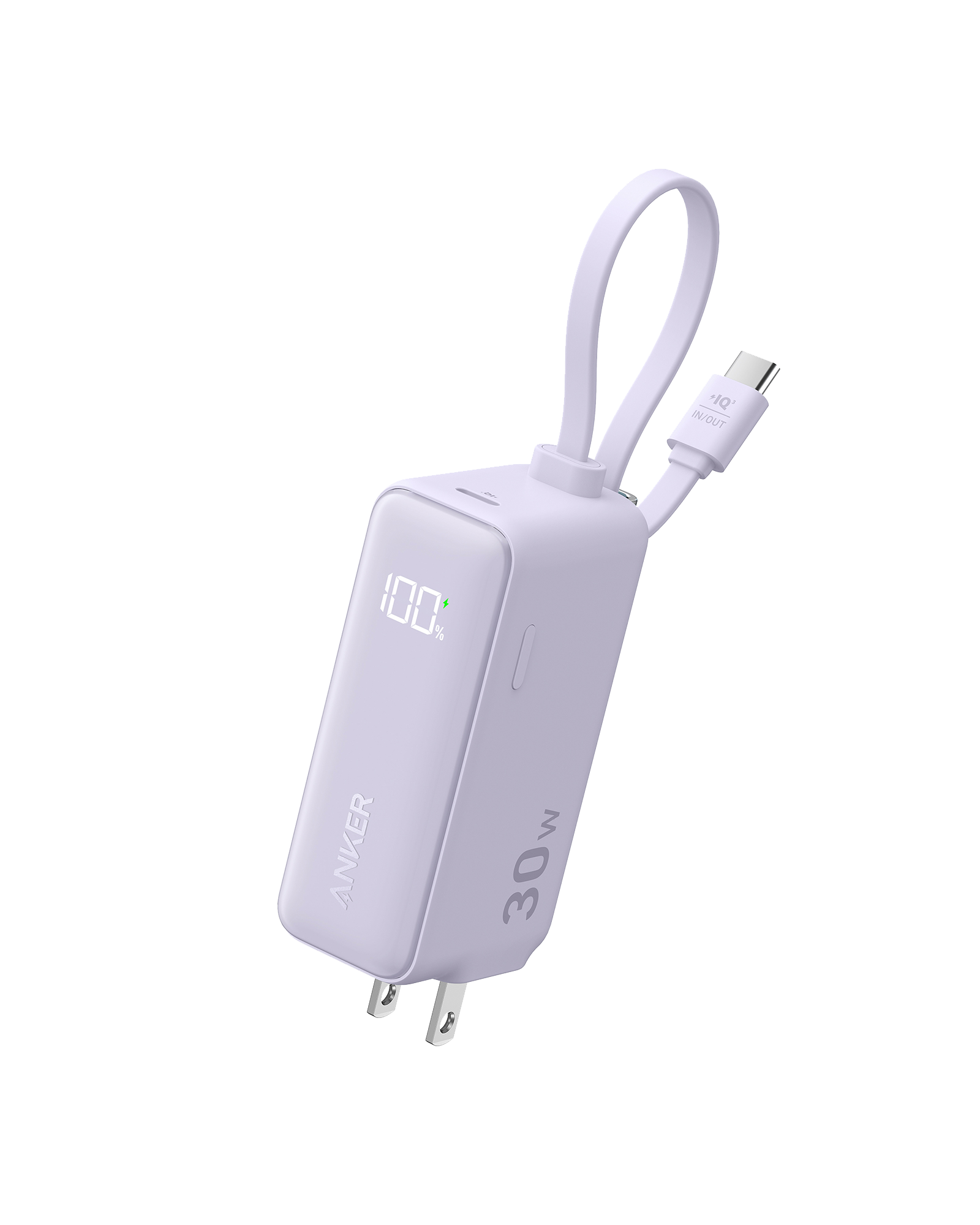 Anker Power Bank (30W, 5k, Fusion, Built-In USB-C Cable) V7 Lilac Purple