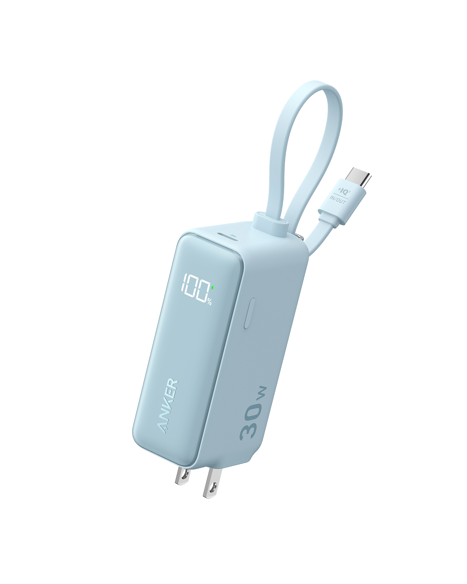 Anker Power Bank (30W, 5k, Fusion, Built-In USB-C Cable) V7 Baby Blue