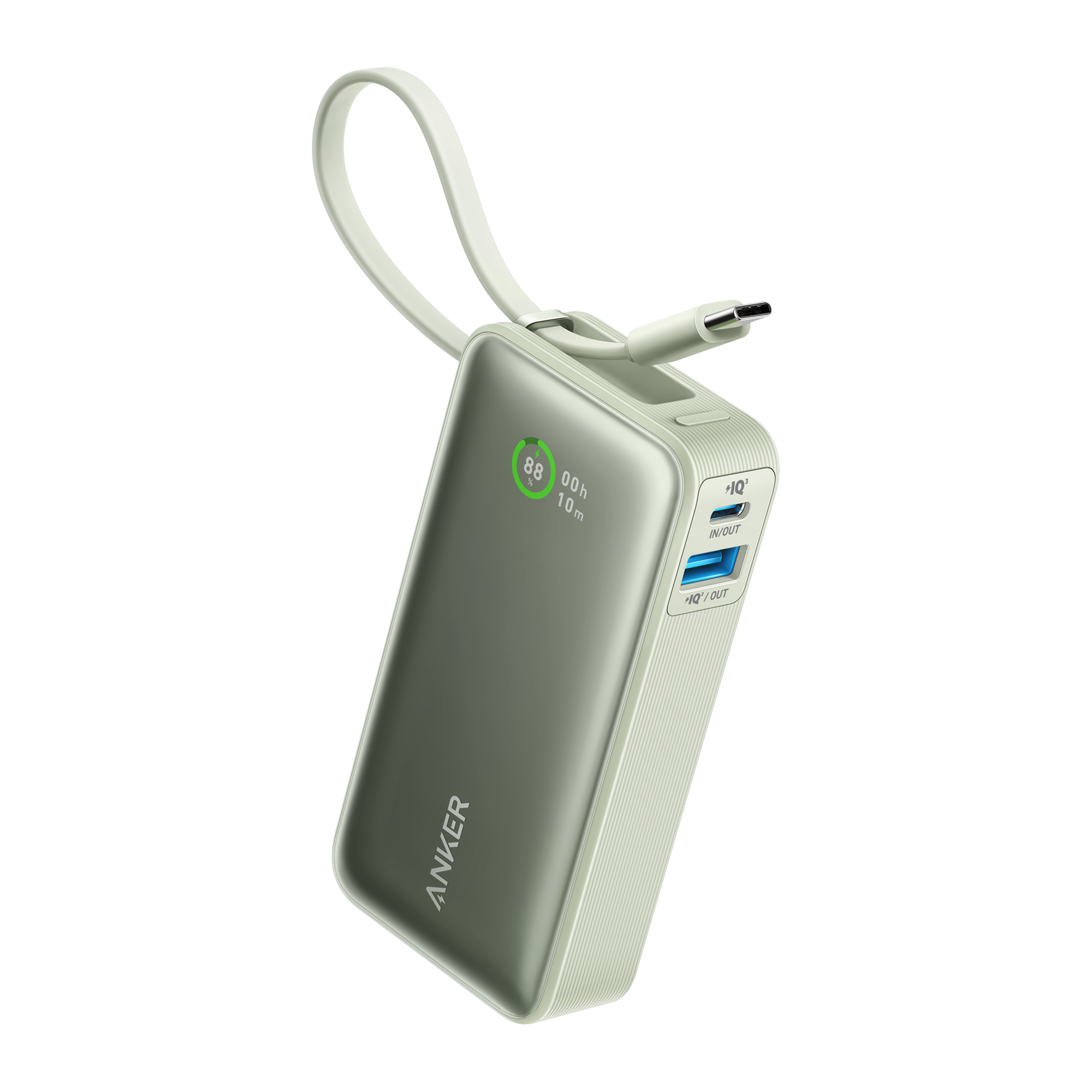 Anker Nano Power Bank (30W, Built-In USB-C Cable) P2 Natural Green