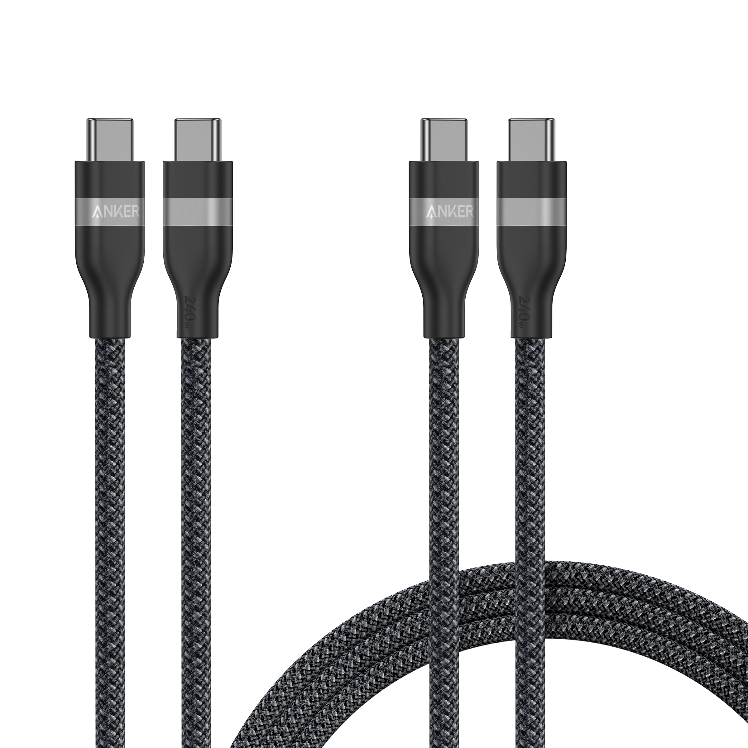 Anker USB-C to USB-C Cable (3 ft / 6 ft, 240W, Upcycled-Braided, 2-Pack) U0 3ft × 6ft