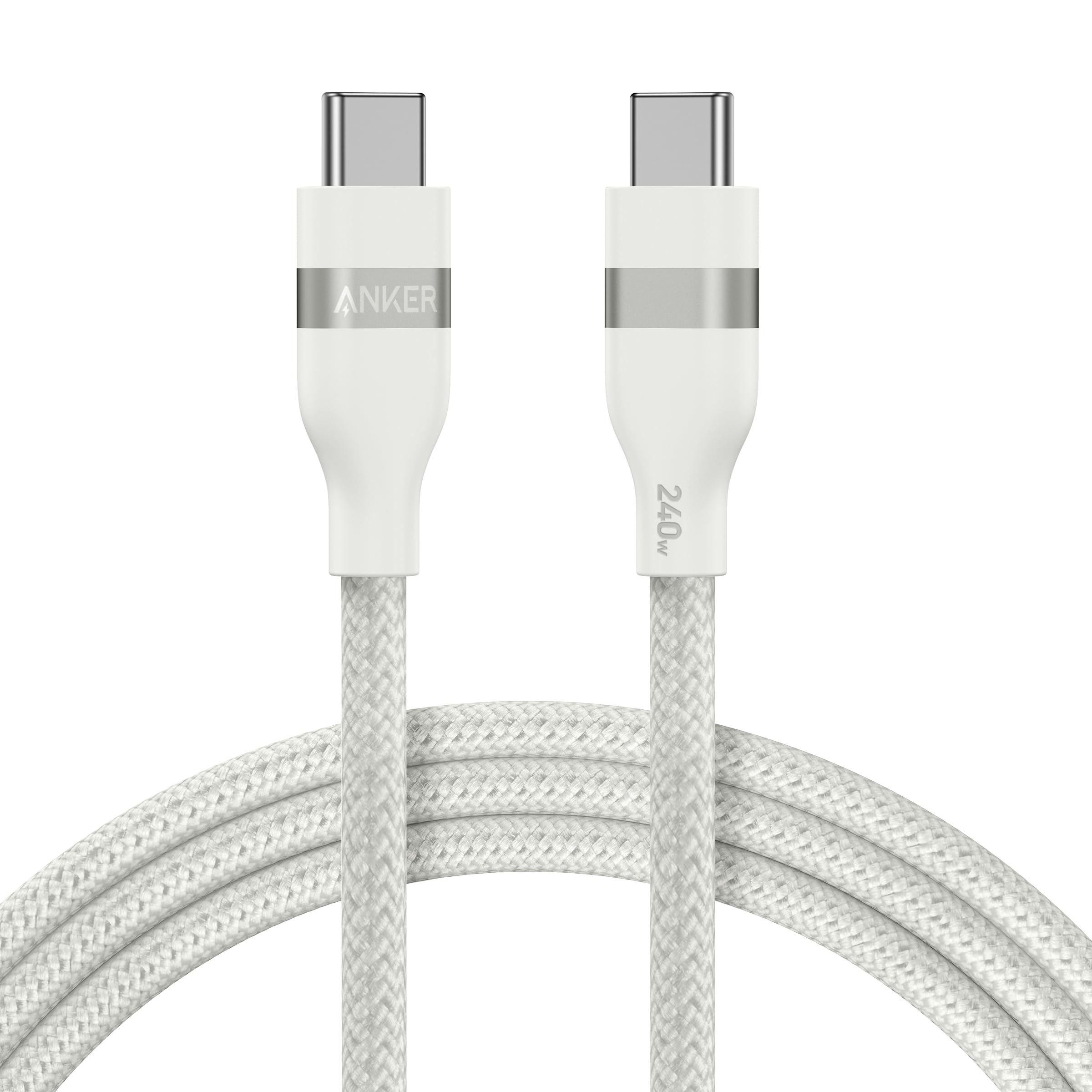 Anker USB-C to USB-C Cable (3 ft / 6 ft, 240W, Upcycled-Braided) W3 6 ft / White