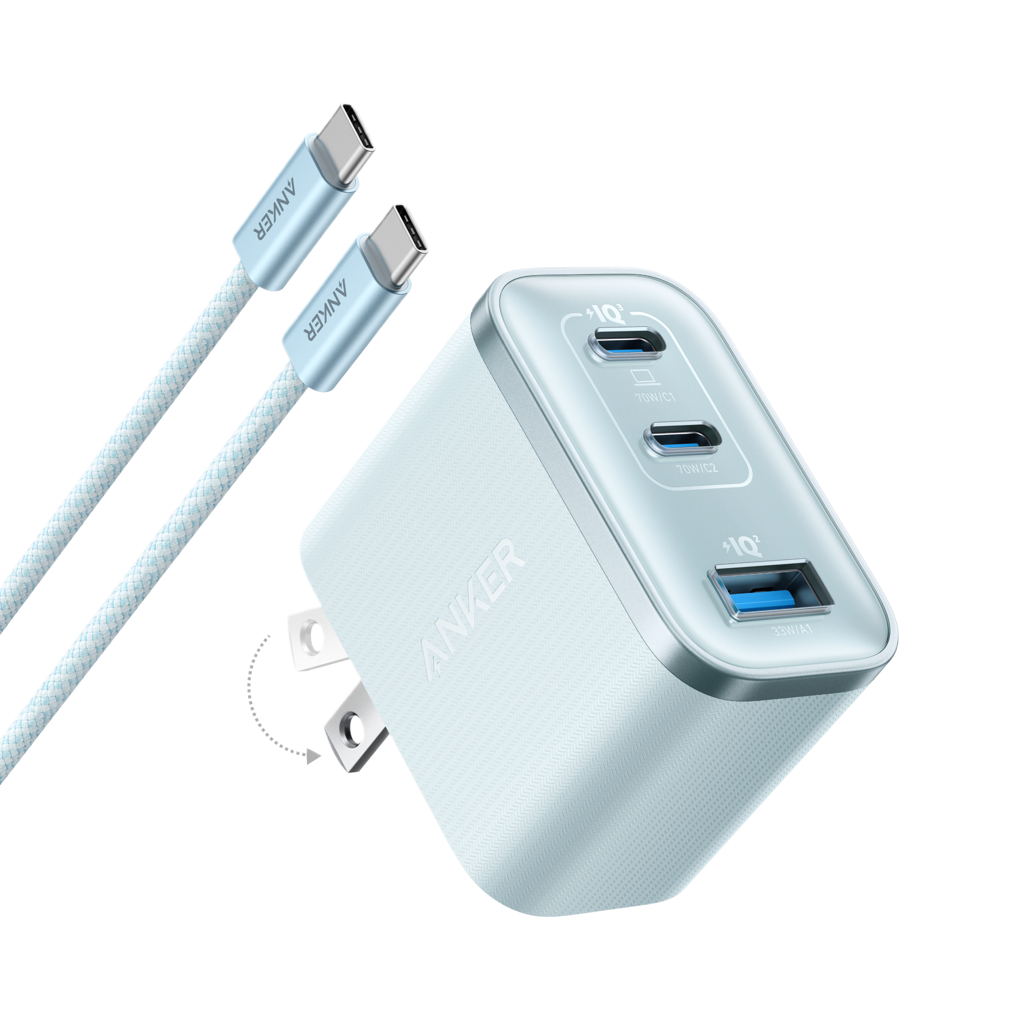 Anker Nano Charger (70W, 3 Ports) B8 Teal Oasis