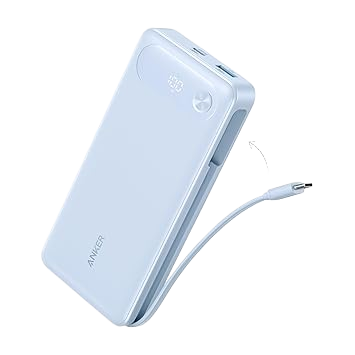 Anker Power Bank (20K, 87W, Built-In USB-C Cable) Q4 Misty Blue
