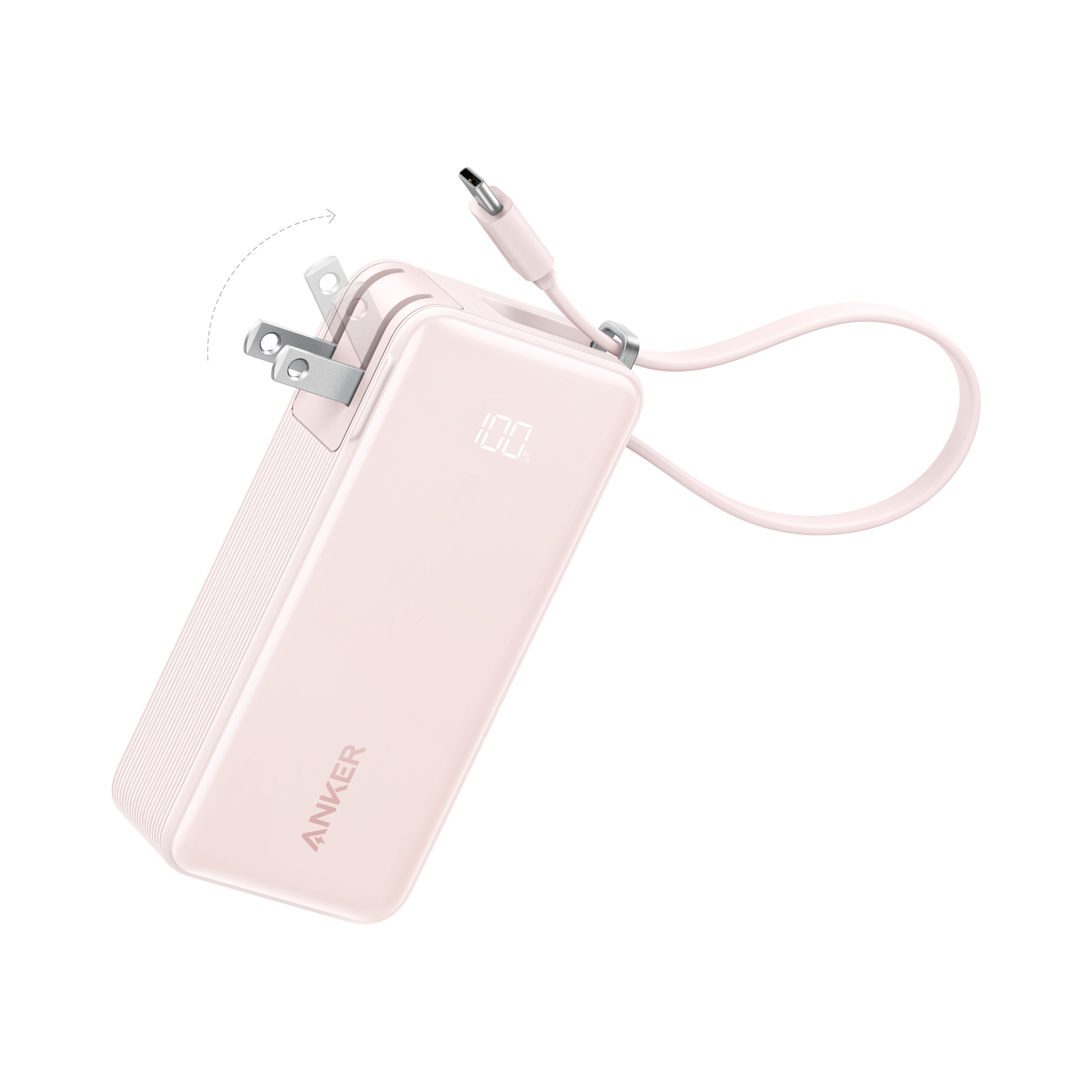 Anker Power Bank (10K, Fusion, Built-In Cable) T4 Built-In USB-C Cable / Pastel Pink