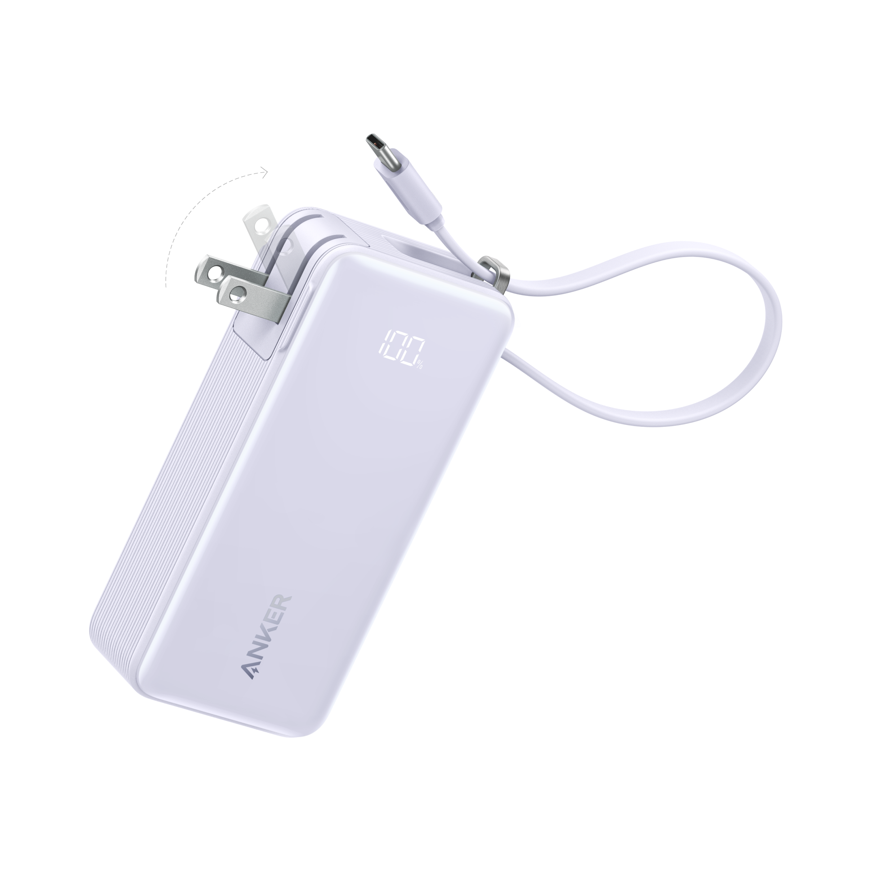 Anker Power Bank (10K, Fusion, Built-In Cable) T4 Built-In USB-C Cable / Lilac Purple