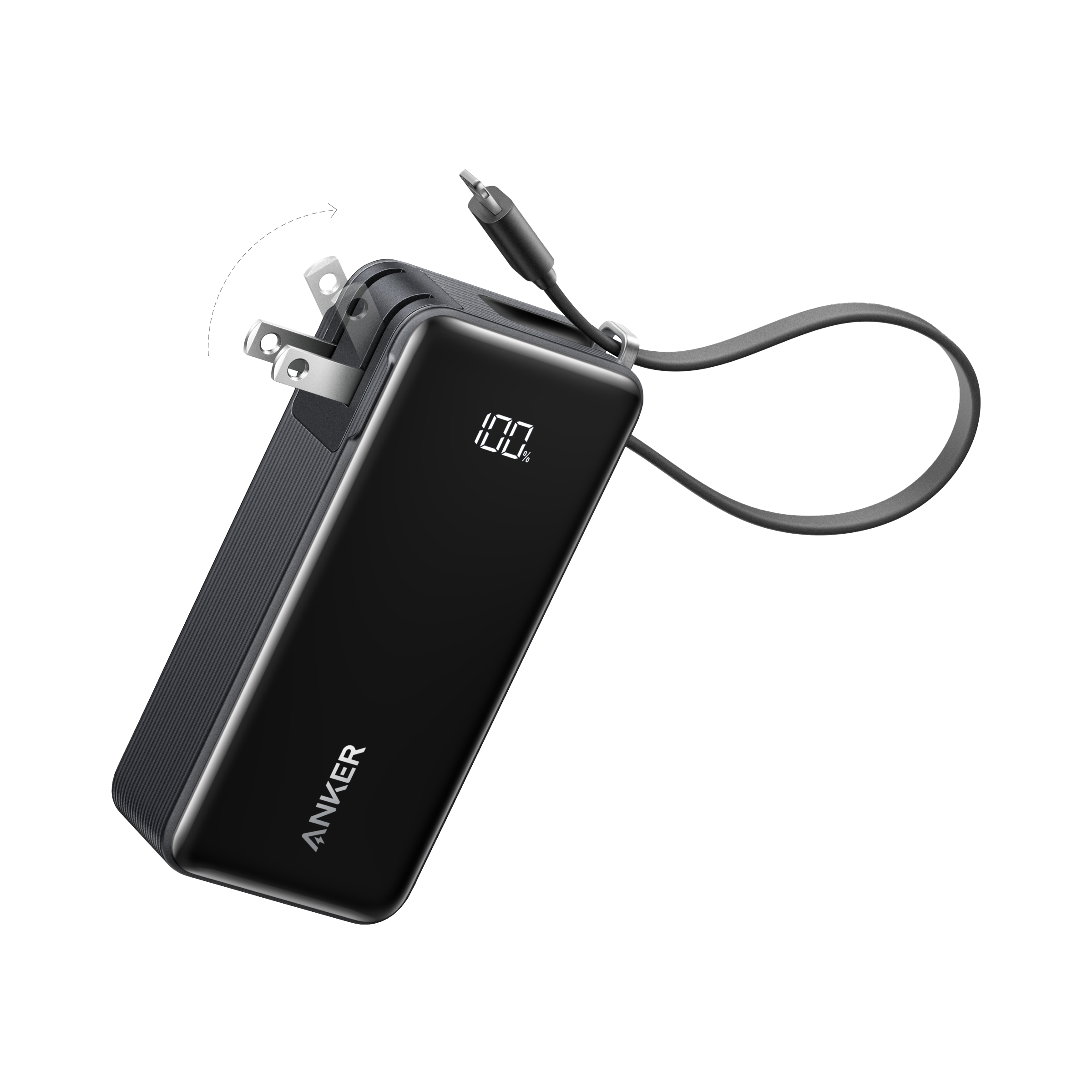 Anker Power Bank (10K, Fusion, Built-In Cable) T4 Built-In Lightning Cable / Truffle Black