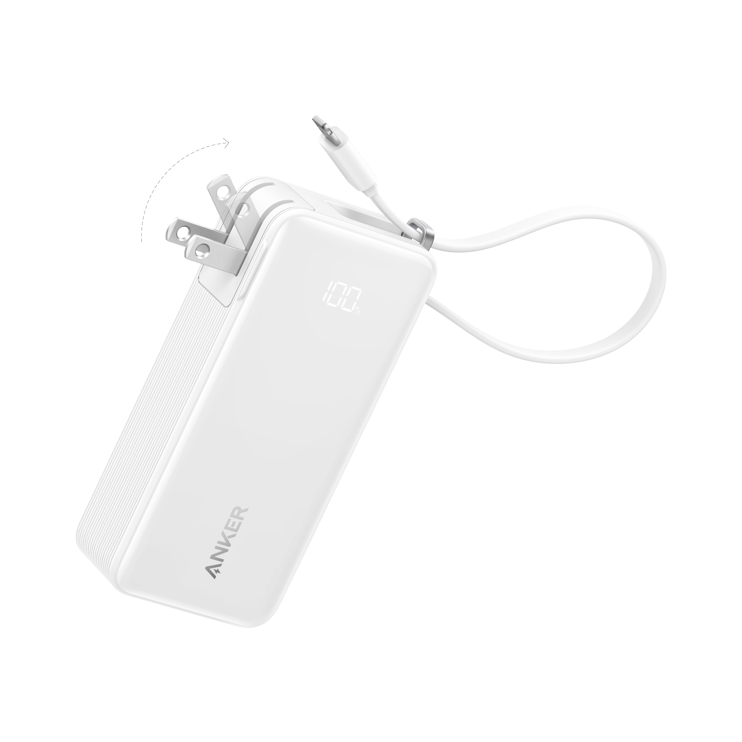 Anker Power Bank (10K, Fusion, Built-In Cable) T4 Built-In Lightning Cable / Classic White