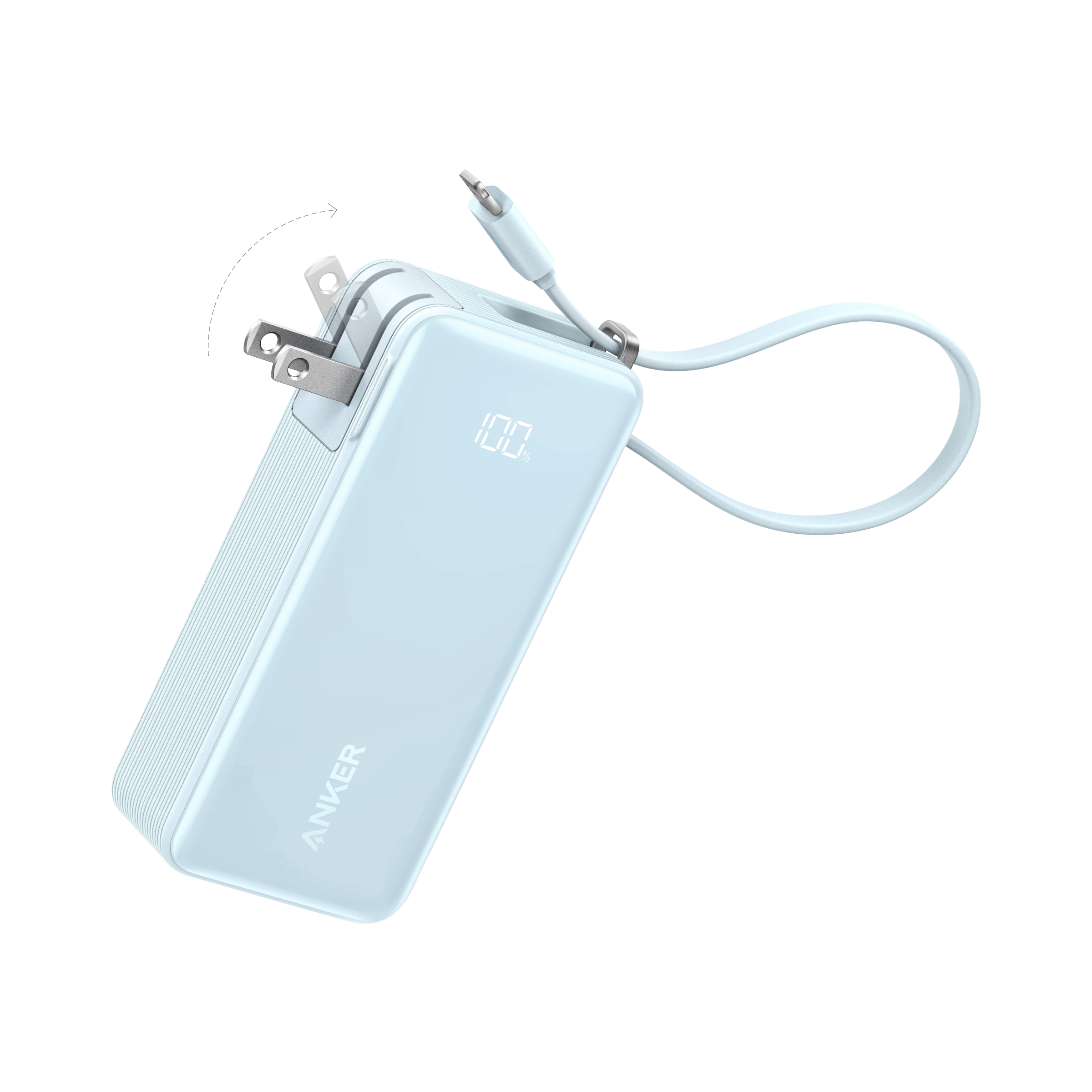 Anker Power Bank (10K, Fusion, Built-In Cable) T4 Built-In Lightning Cable / Ice Lake Blue