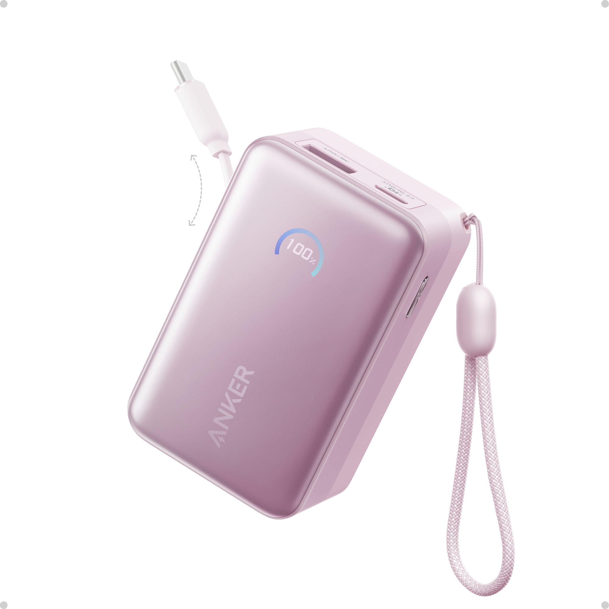 Anker Nano Power Bank (10K, 45W, Built-In Retractable USB-C Cable) E6 Pink Aura