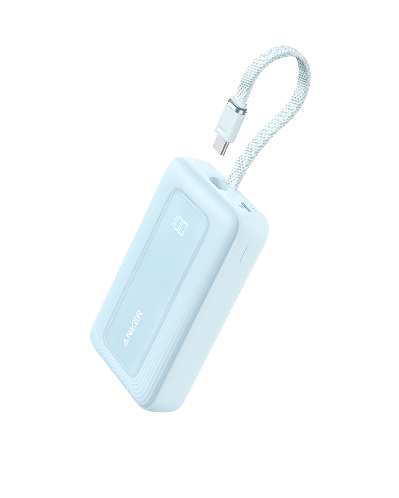 Anker Zolo Power Bank (10K, 30W) with a 5.4-inch (13.7 cm) built-in USB-C cable. E0 Misty Blue
