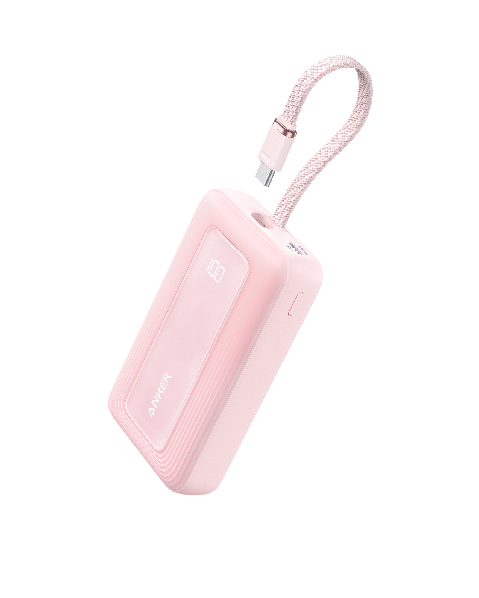 Anker Zolo Power Bank (10K, 30W) with a 5.4-inch (13.7 cm) built-in USB-C cable. E0 Coral Pink