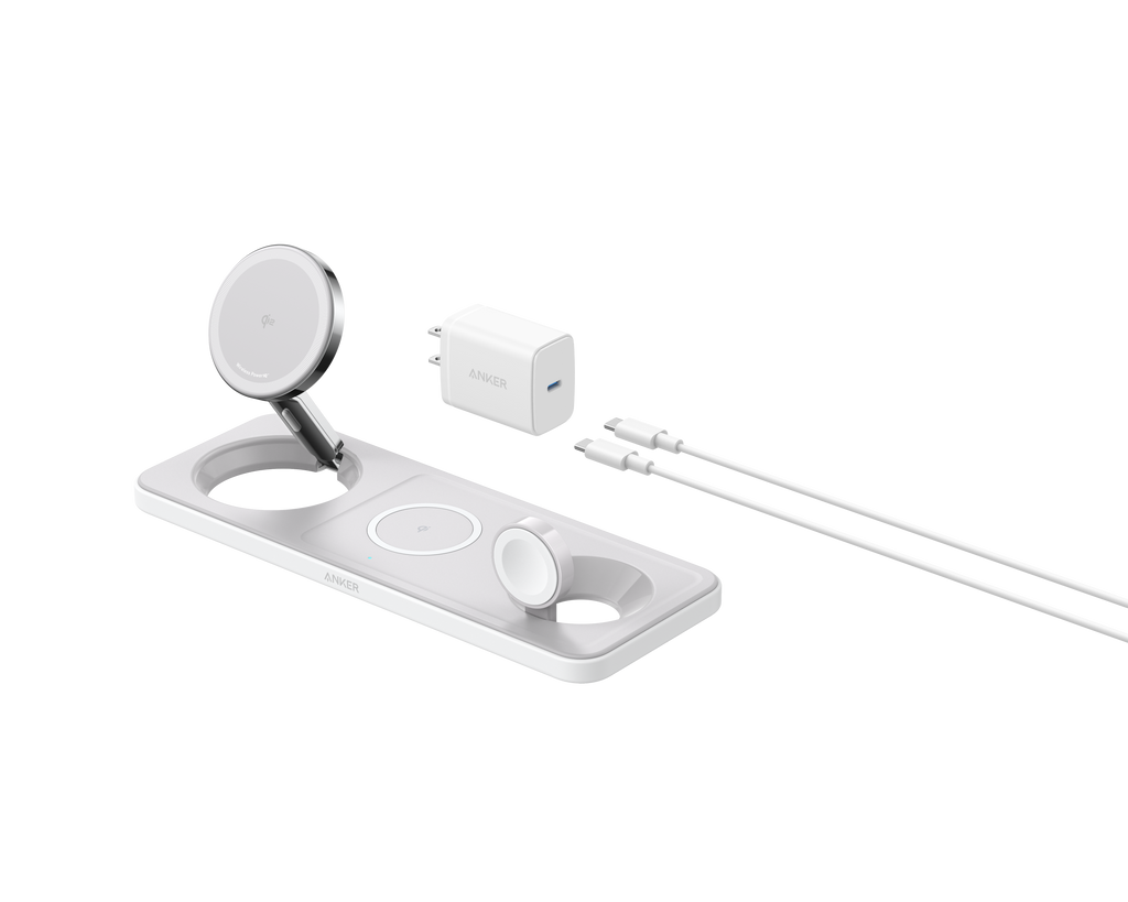 Refurbished Anker MagGo Wireless Charging Station (3-in-1 Pad) L9 Shell White