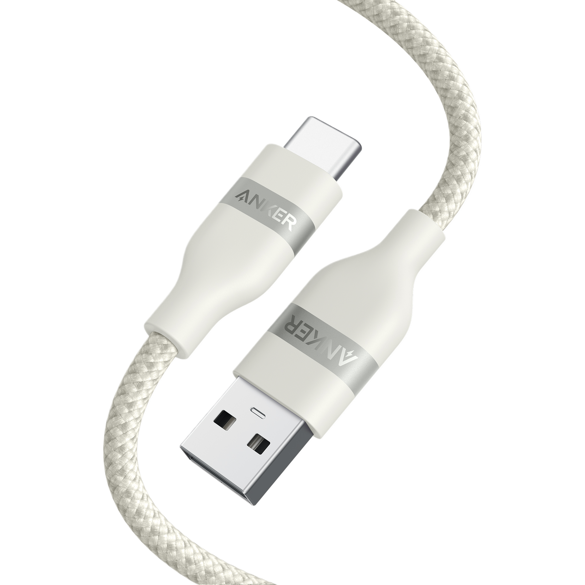 Anker USB-A to USB-C Cable (3 ft/6 ft, Upcycled-Braided) H2 White / 3 ft