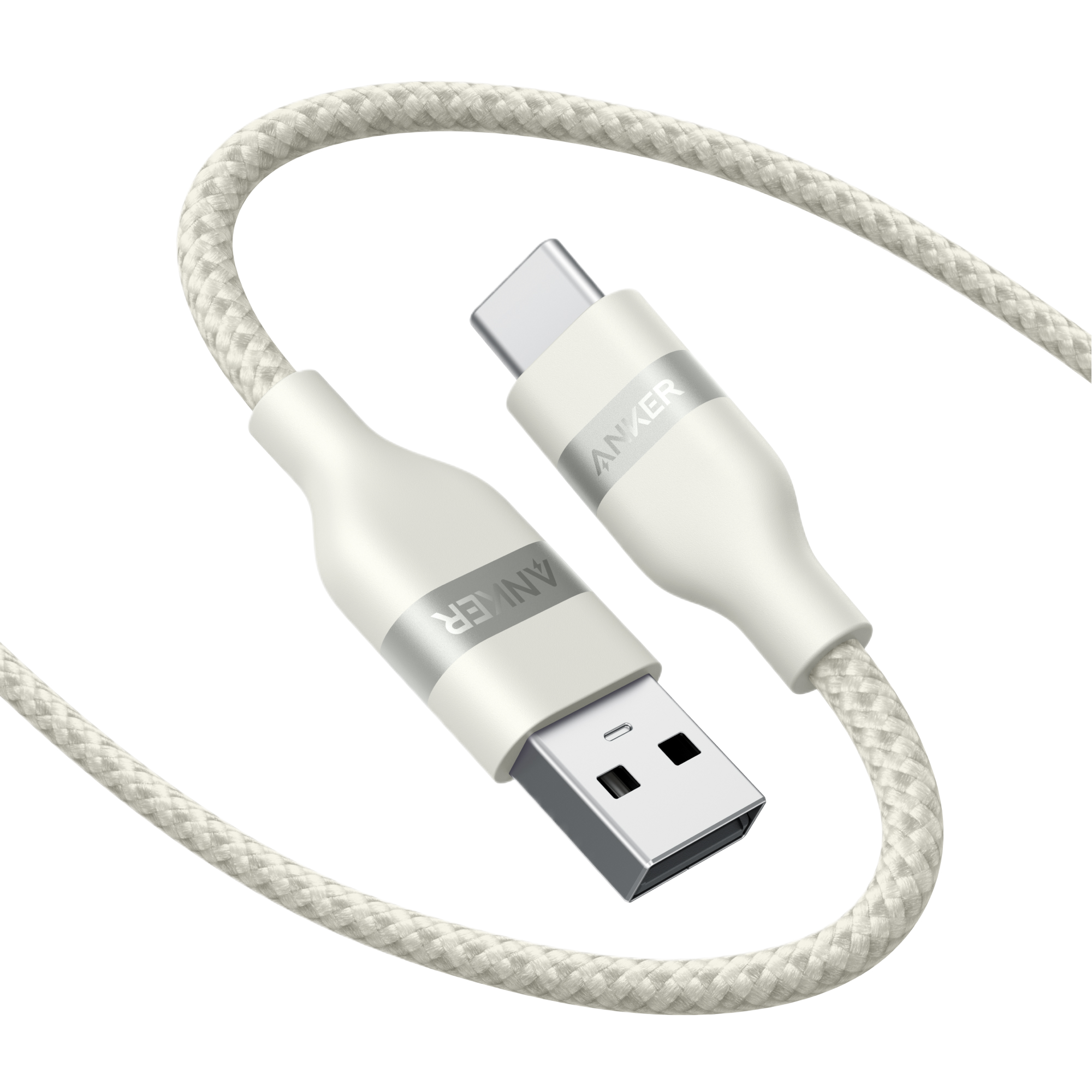 Anker USB-A to USB-C Cable (3 ft/6 ft, Upcycled-Braided) H2 White / 6 ft