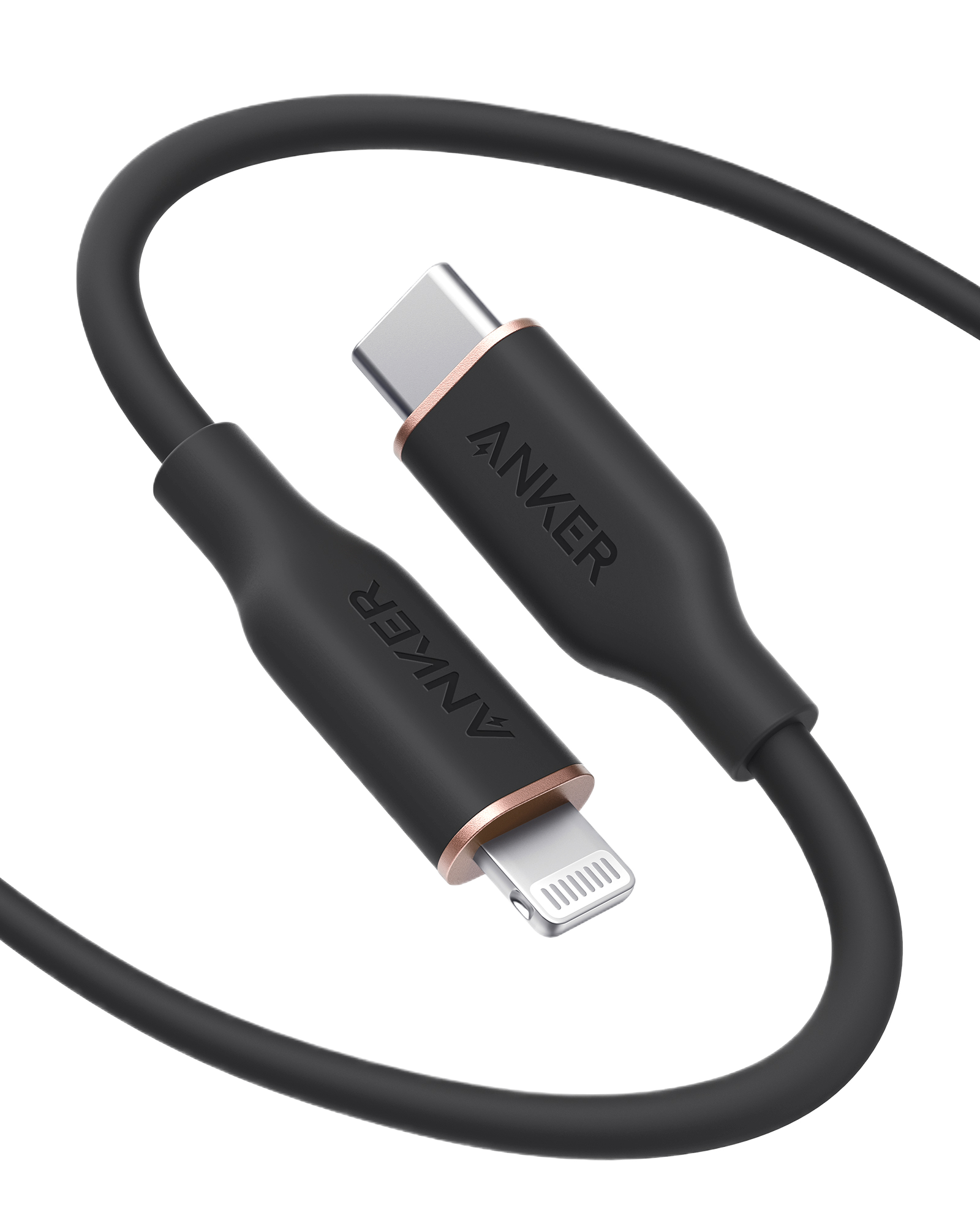 Anker 641 USB-C to Lightning Cable (Flow, 3 ft Silicone) A3 6ft / Midnight Black