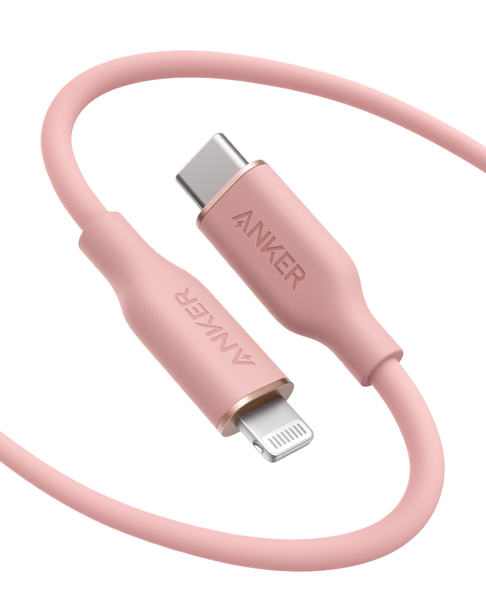 Anker 641 USB-C to Lightning Cable (Flow, 3 ft Silicone) A3 6ft / Coral Pink