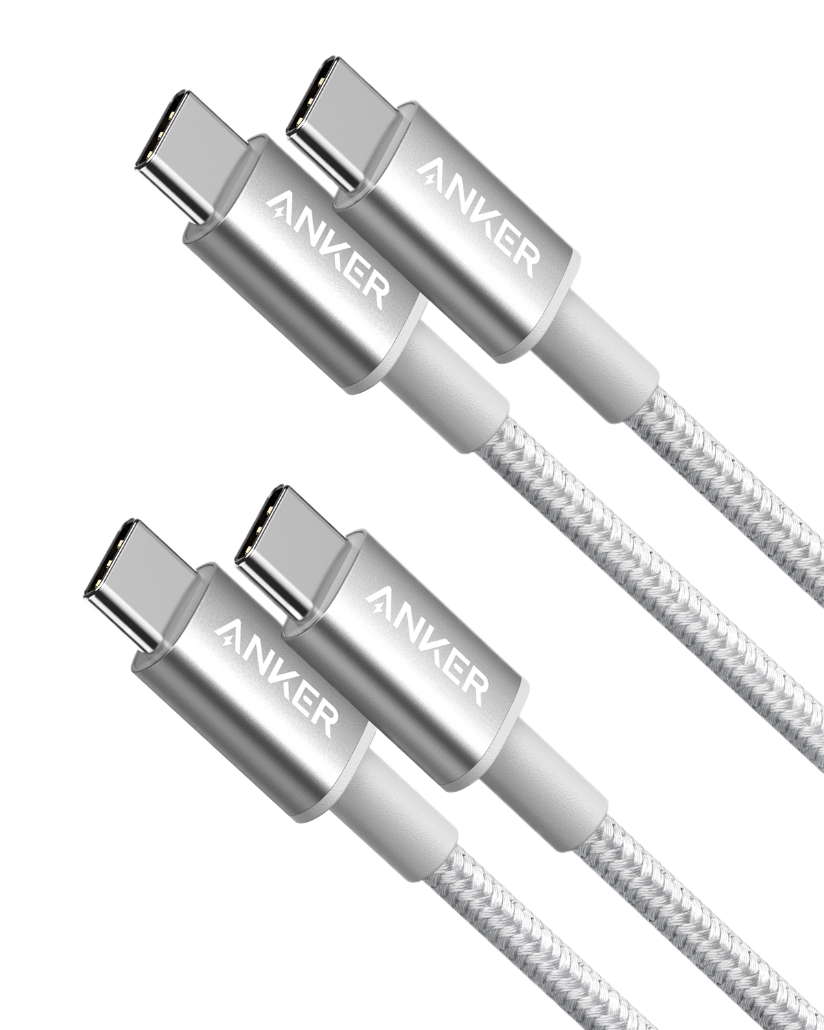 2-Pack New Nylon USB C to USB C Cable (3.3ft 60W) D2 Silver