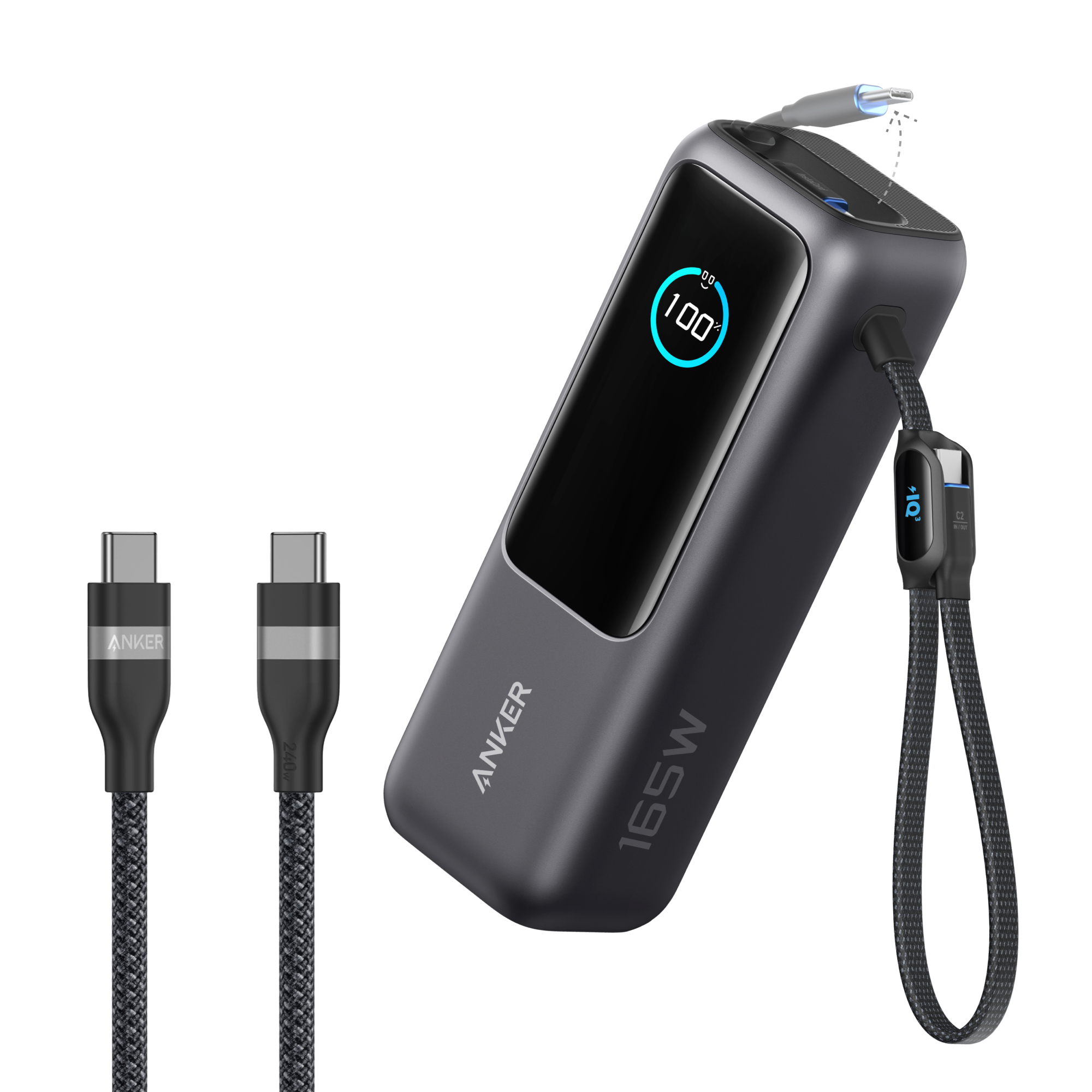 Anker Laptop Power Bank (25K, 165W, Built-In and Retractable Cables) R3 Space Black / Power Bank + 3ft Cable
