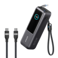 Anker Laptop Power Bank (25K, 165W, Built-In and Retractable Cables) and Anker USB-C to USB-C Cable (6 ft, 240W, Upcycled-Braided) S8 Black / Power Bank + 3ft Cable