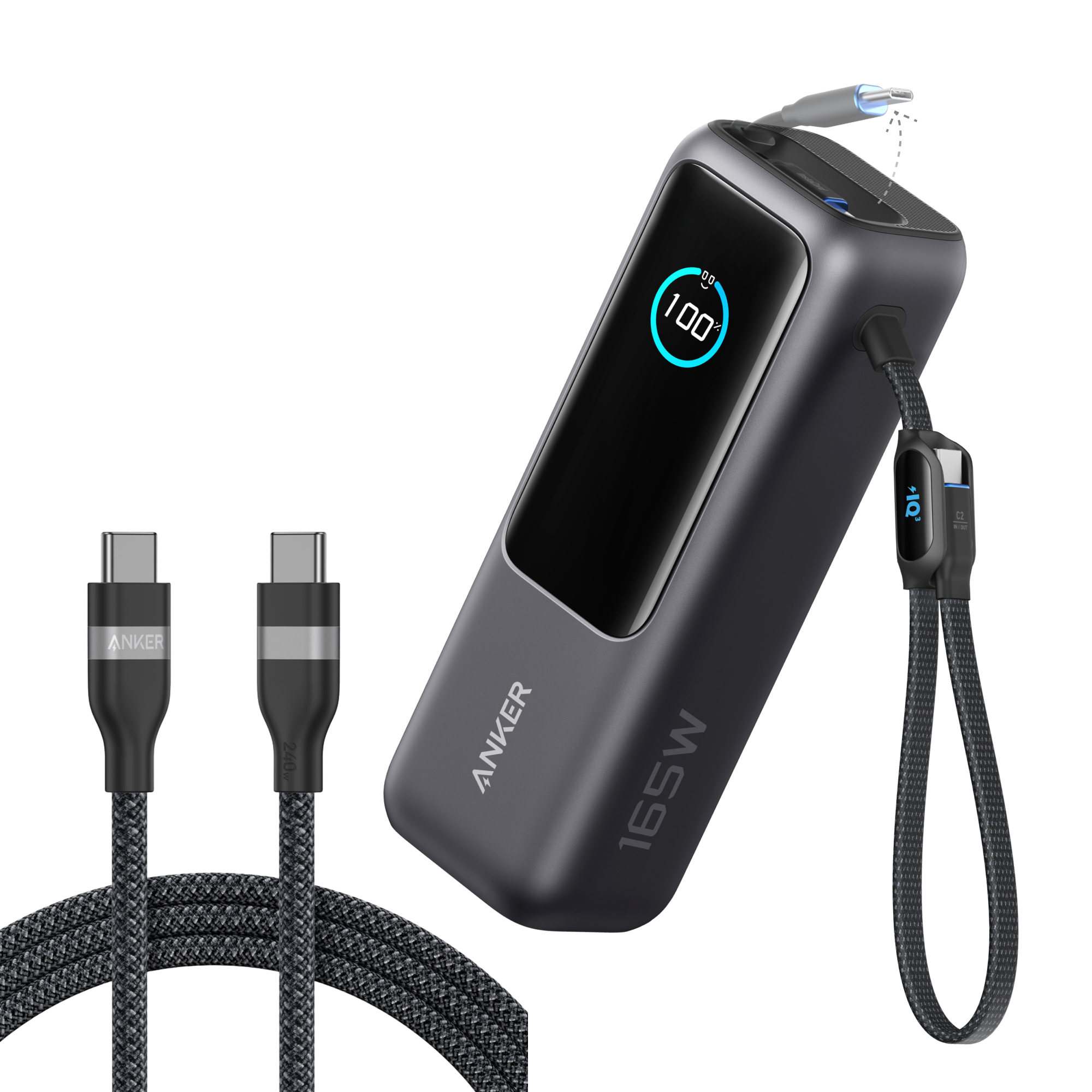 Anker Laptop Power Bank (25K, 165W, Built-In and Retractable Cables) R3 Space Black / Power Bank + 6ft Cable