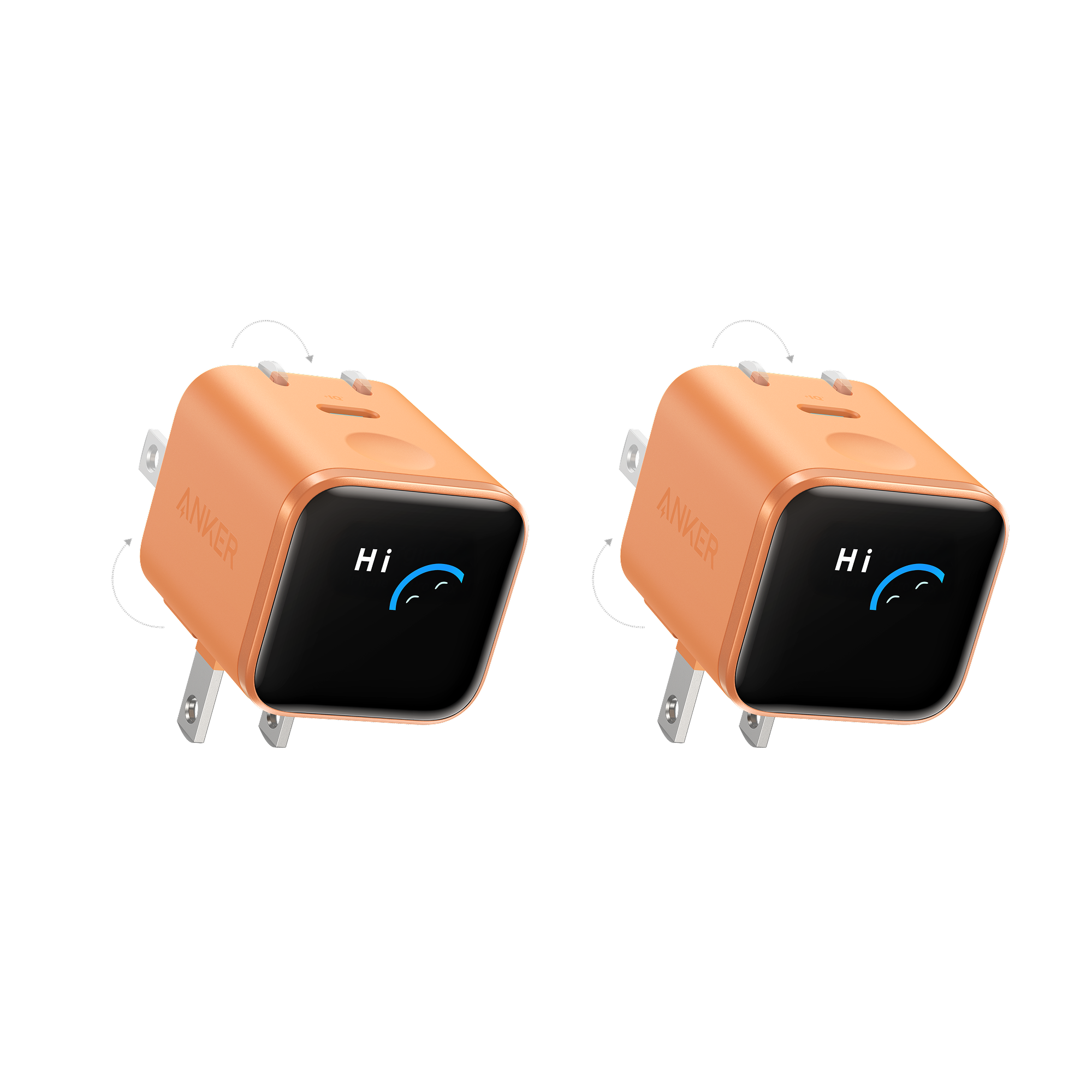Anker Nano Charger (45W, Smart Display, 180° Foldable, 2-Pack) B5 Orange