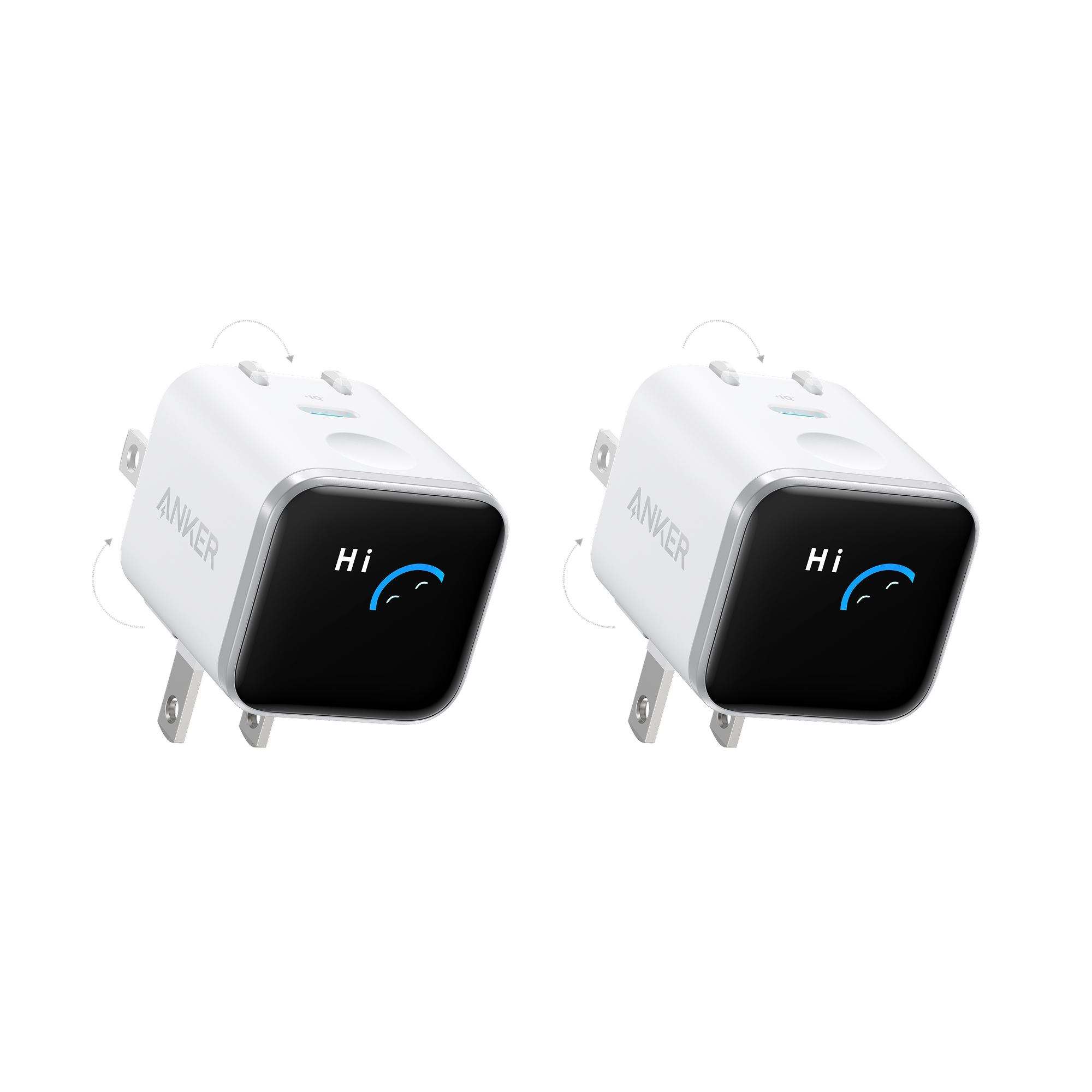 Anker Nano Charger (45W, Smart Display, 180° Foldable) P2 Aurora White | 2-Pack