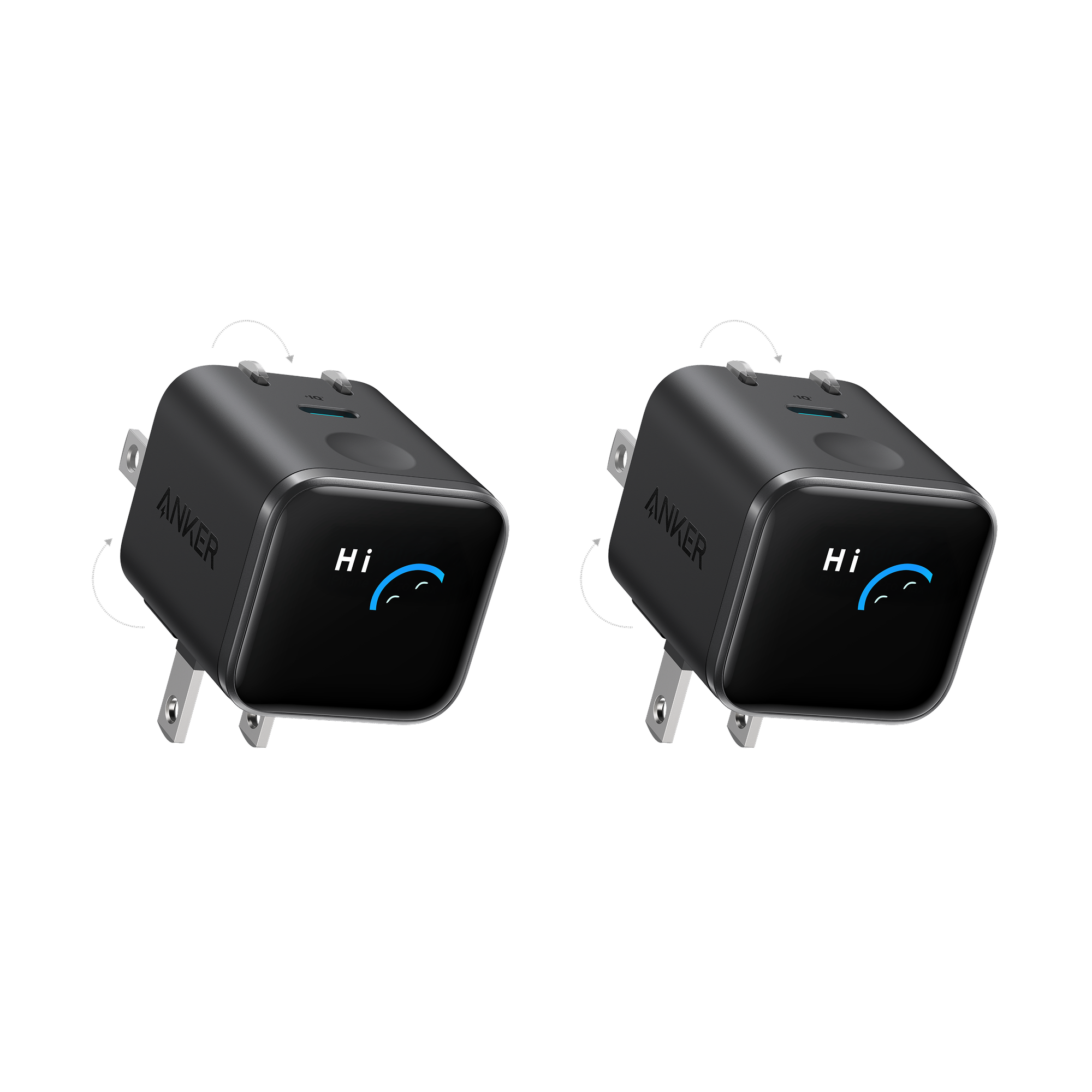 Anker Nano Charger (45W, Smart Display, 180° Foldable) P2 Black Stone | 2-Pack