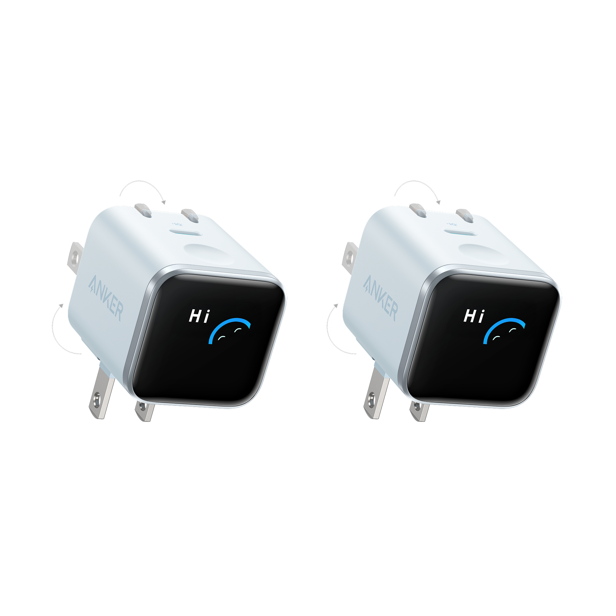 Anker Nano Charger (45W, Smart Display, 180° Foldable, 2-Pack) B5 Misty Blue