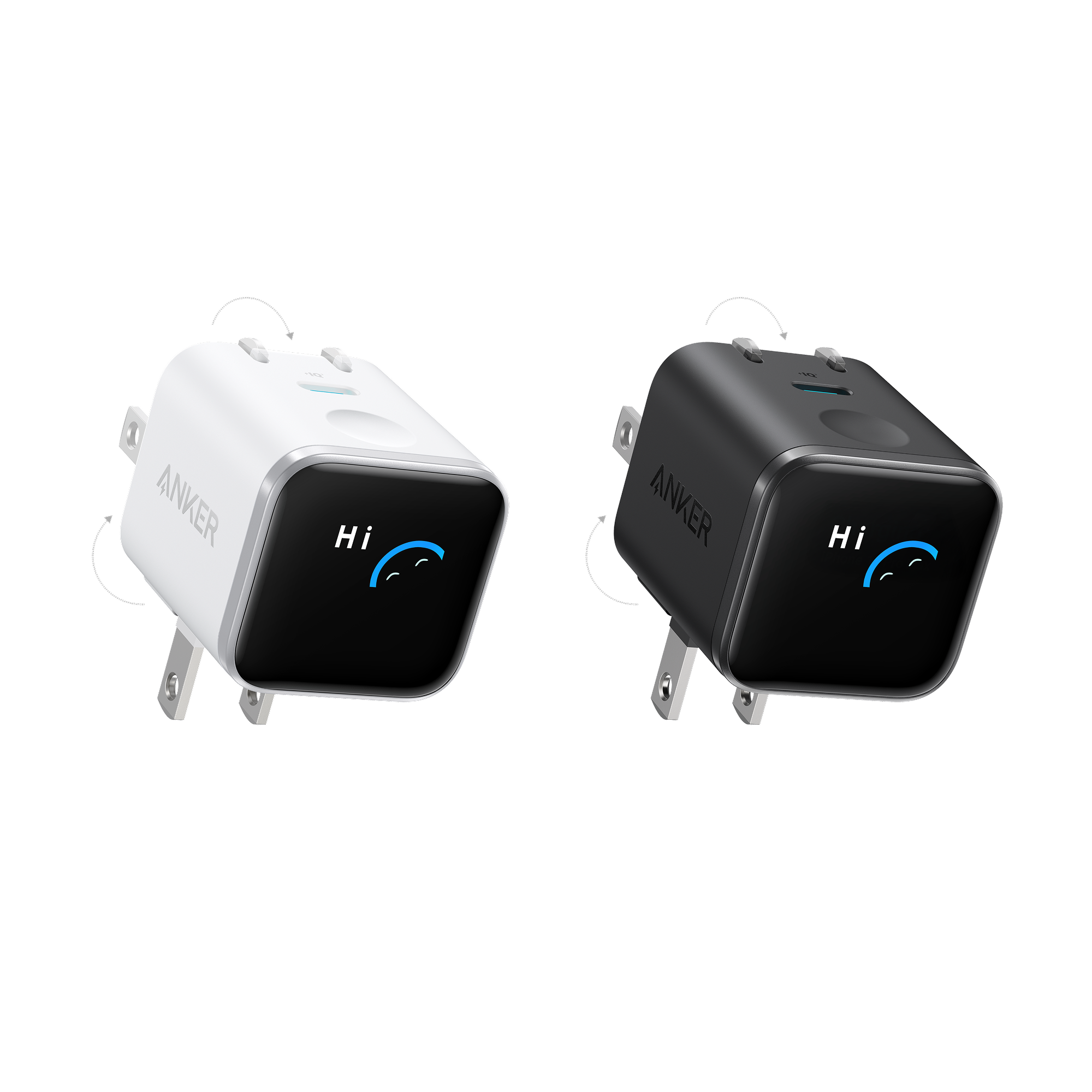 Anker Nano Charger (45W, Smart Display, 180° Foldable, 2-Pack) B5 Aurora White + Black Stone