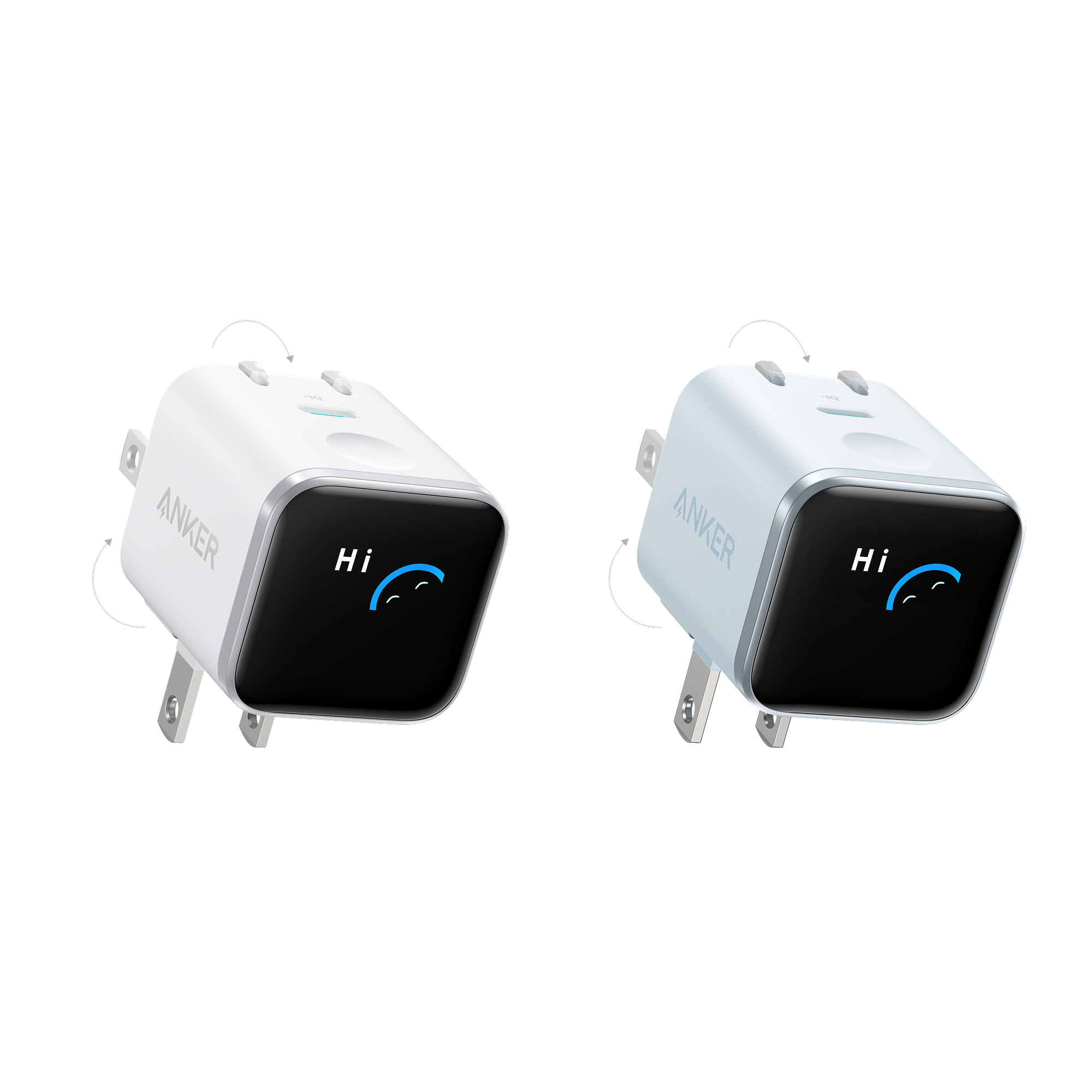 Anker Nano Charger (45W, Smart Display, 180° Foldable, 2-Pack) B5 Misty Blue + Aurora White