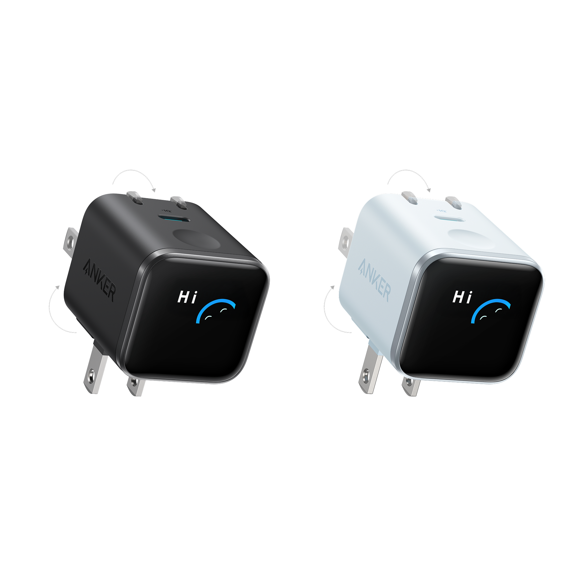 Anker Nano Charger (45W, Smart Display, 180° Foldable) P2 Black + Blue | 1-Pack Each