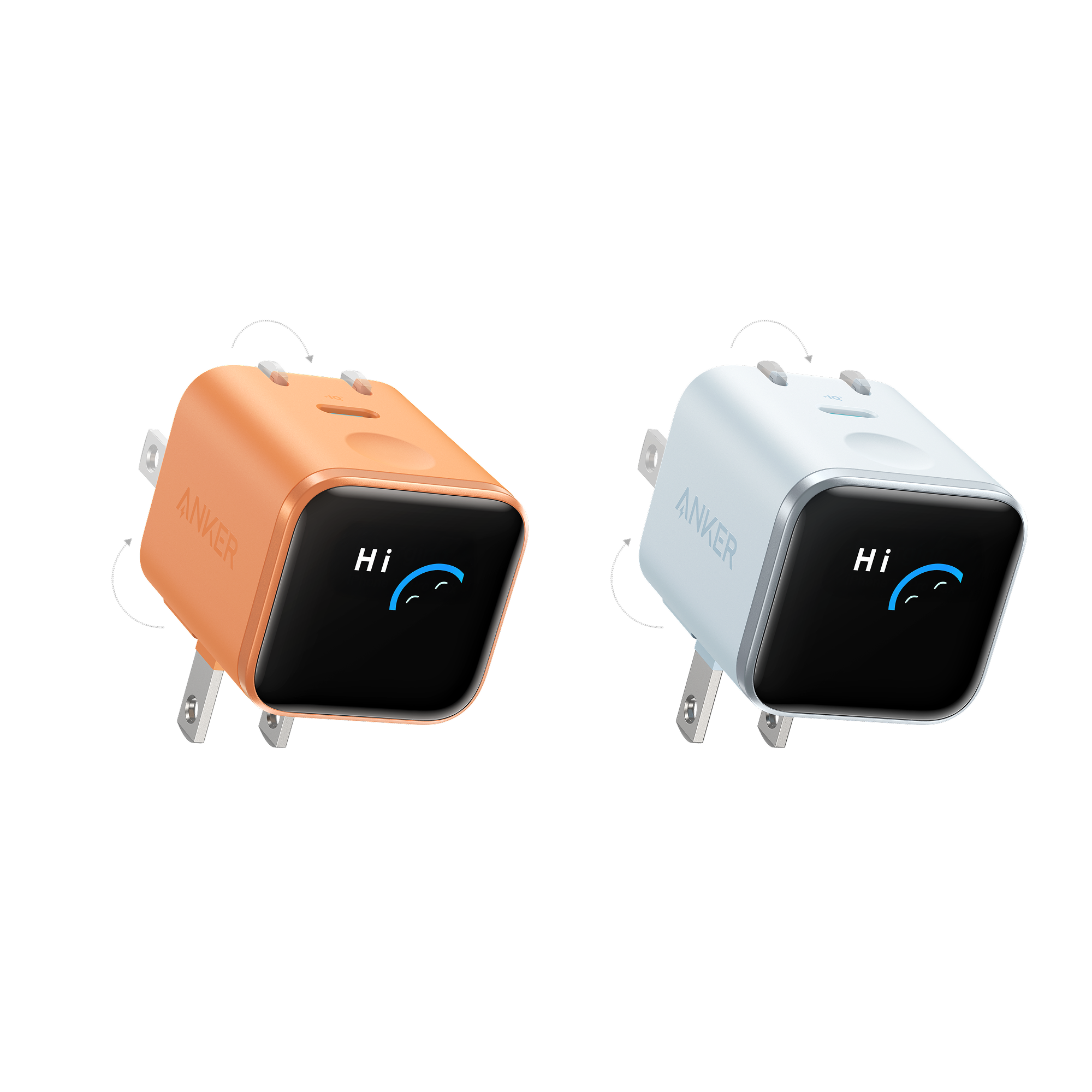 Anker Nano Charger (45W, Smart Display, 180° Foldable) P2 Orange + Blue | 1-Pack Each