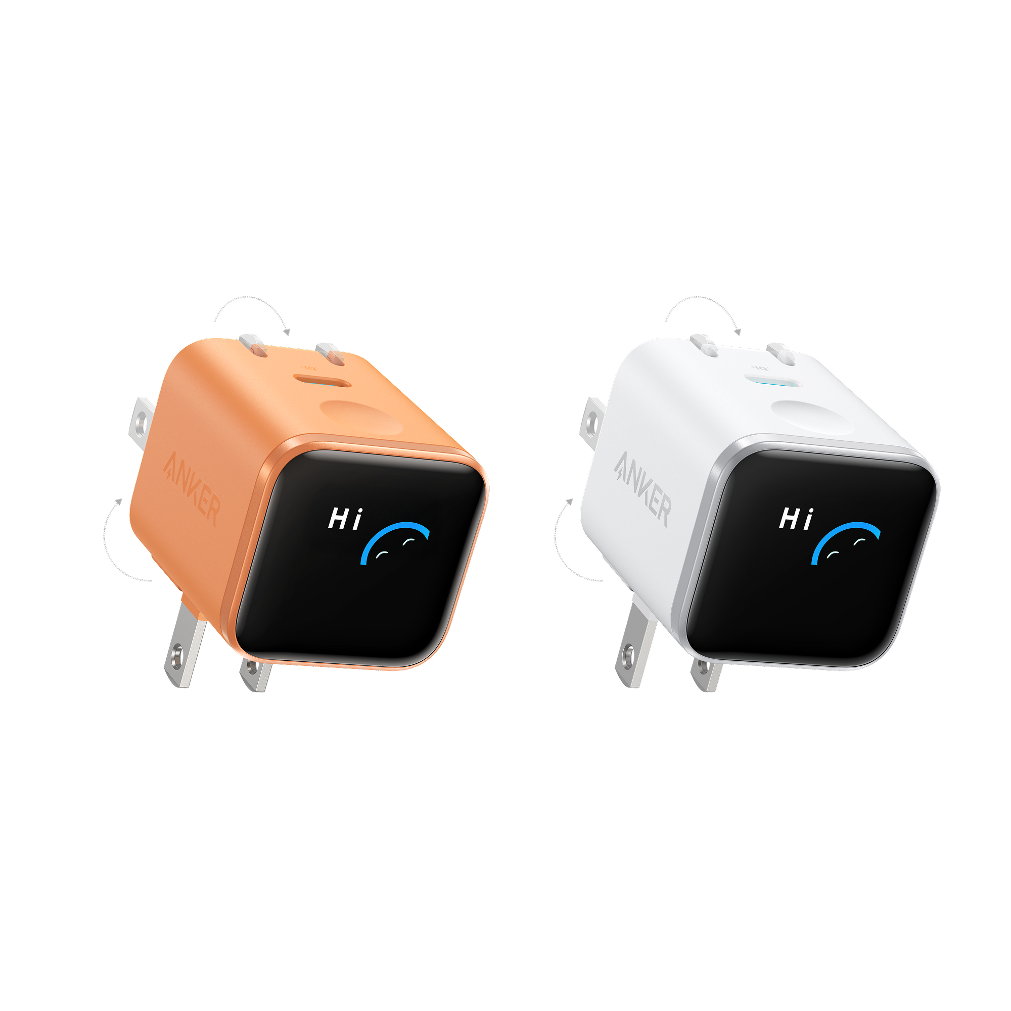 Anker Nano Charger (45W, Smart Display, 180° Foldable) P2 Orange + White | 1-Pack Each