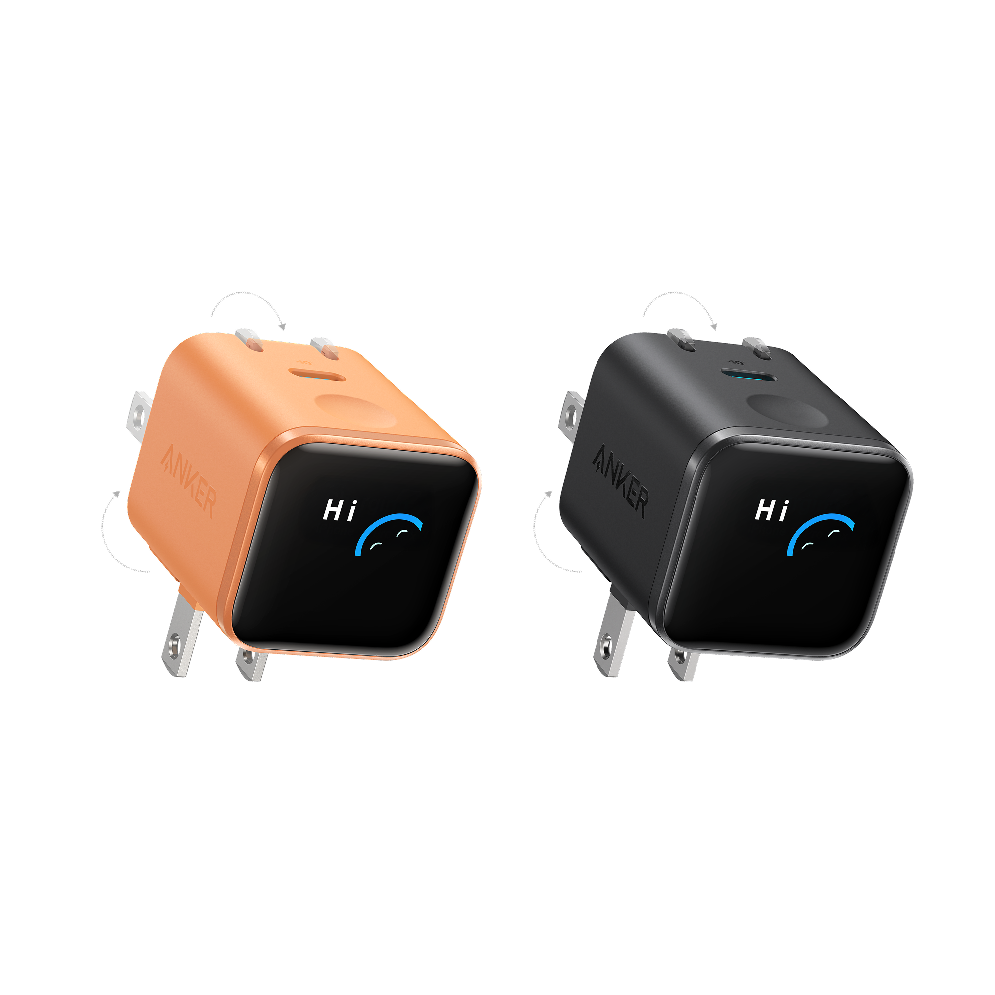 Anker Nano Charger (45W, Smart Display, 180° Foldable) P2 Orange + Black | 1-Pack Each