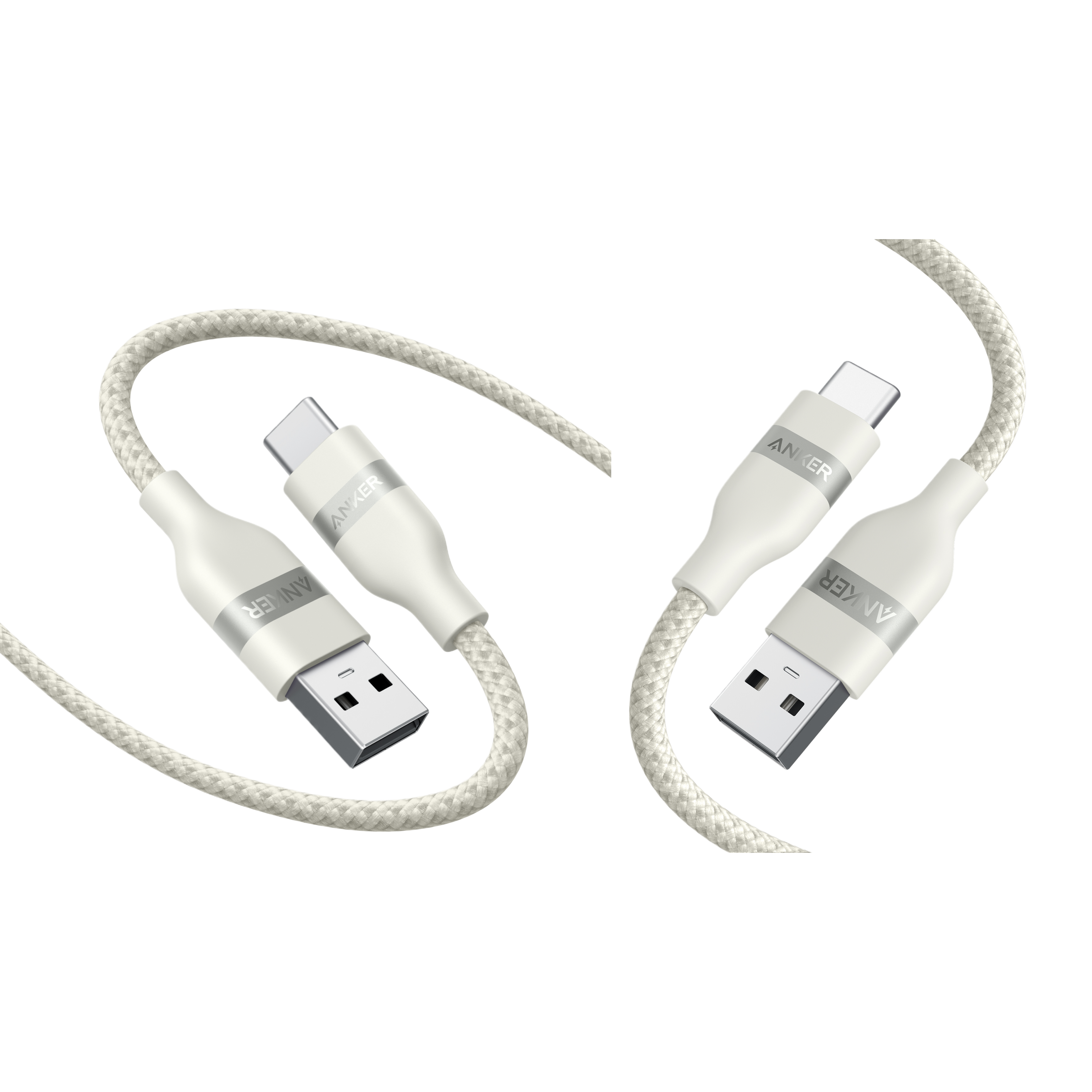 Anker USB-A to USB-C Cable (3 ft, Upcycled-Braided, 2 Pack） A1 White / 3 ft × 6 ft