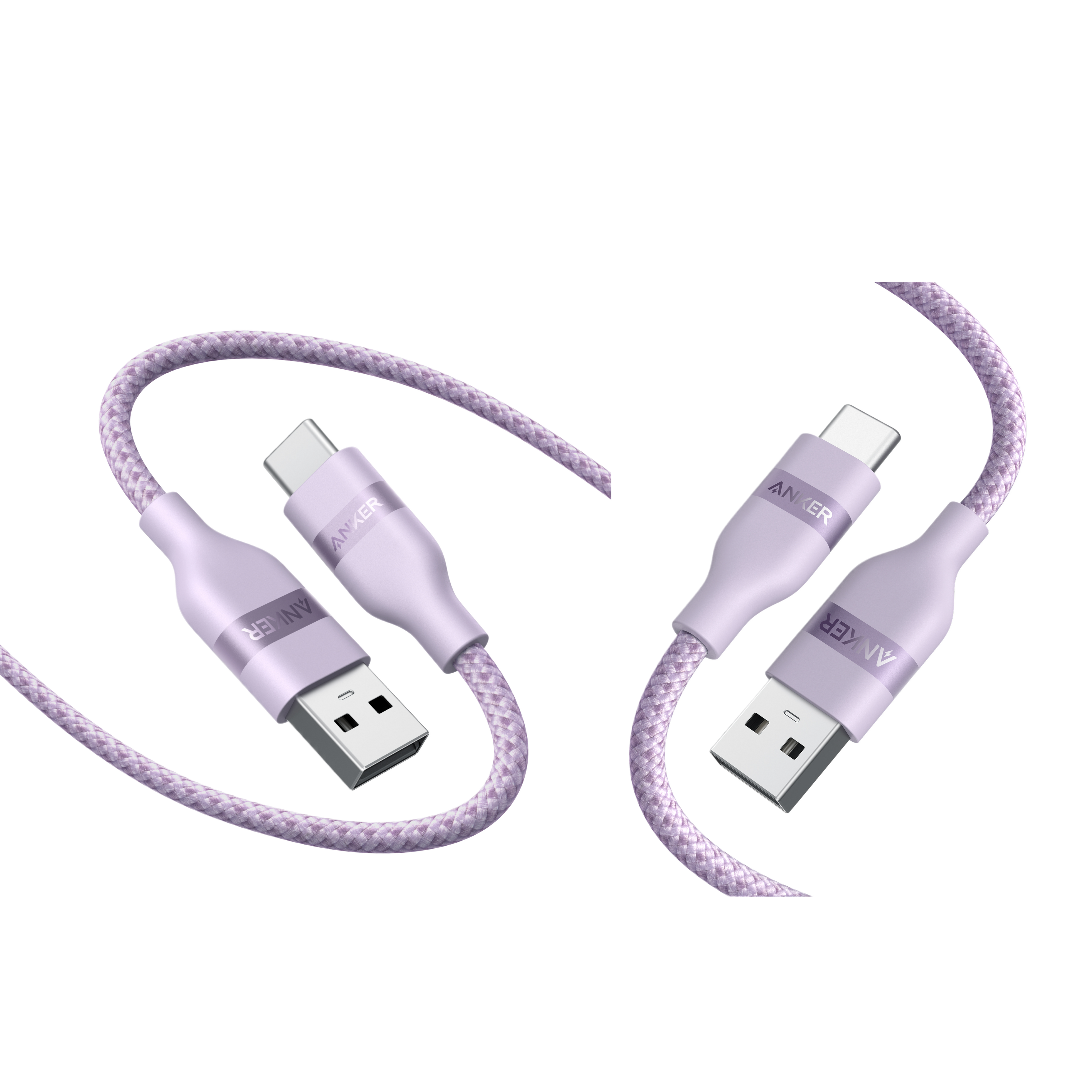 Anker USB-A to USB-C Cable (Upcycled-Braided, 2 Pack, Violet） F7 Violet / 3 ft × 6 ft