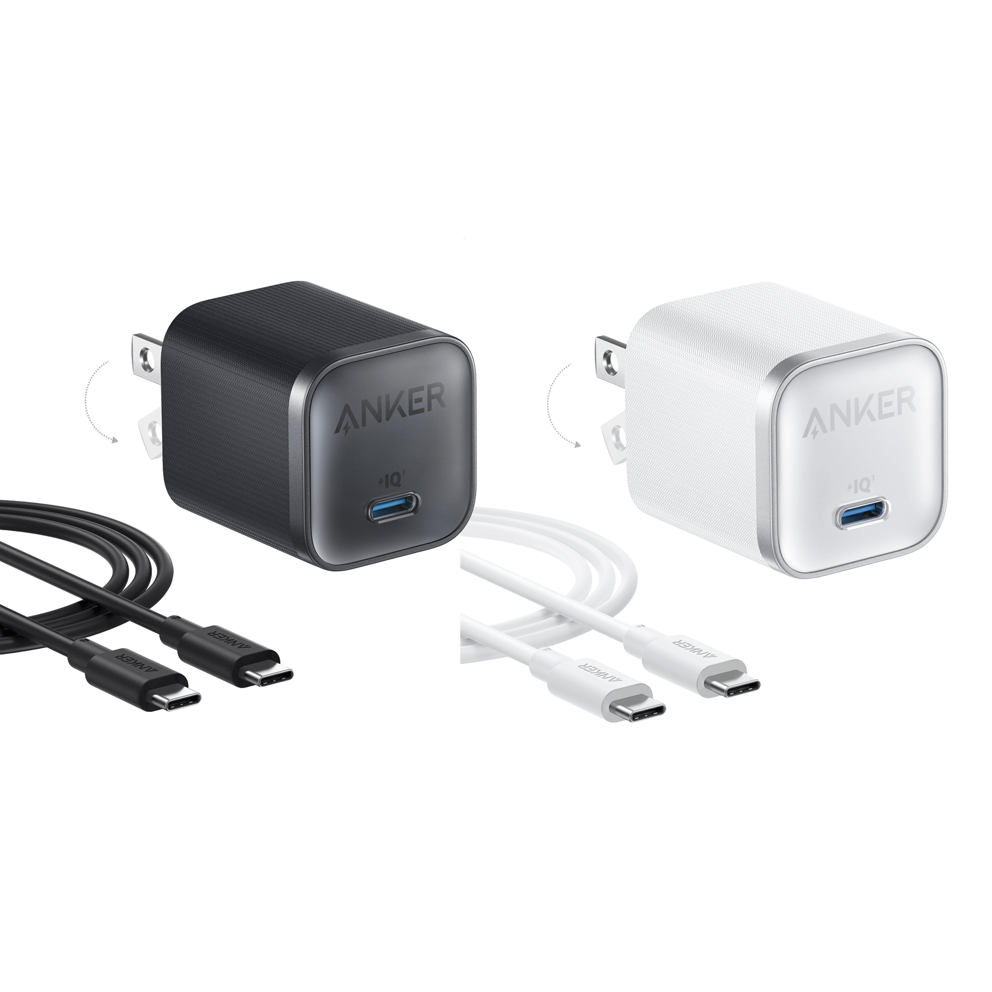 Anker Nano Charger (45W) with USB-C to USB-C Cable 2-Pack I5 Black and White