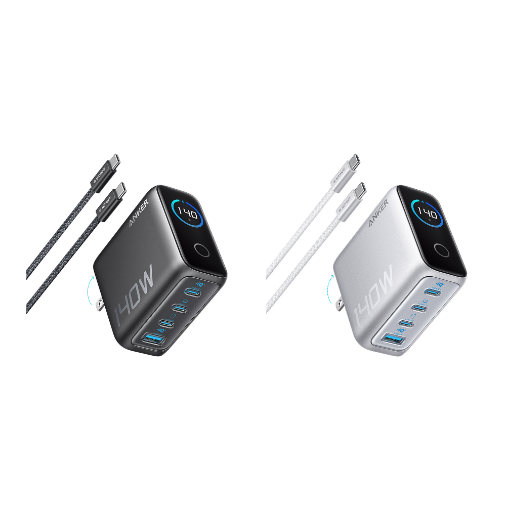 Anker Charger (140W, 4-Port, PD 3.1) with USB-C Cable(2-pack) U0 Dark Gray+Silver