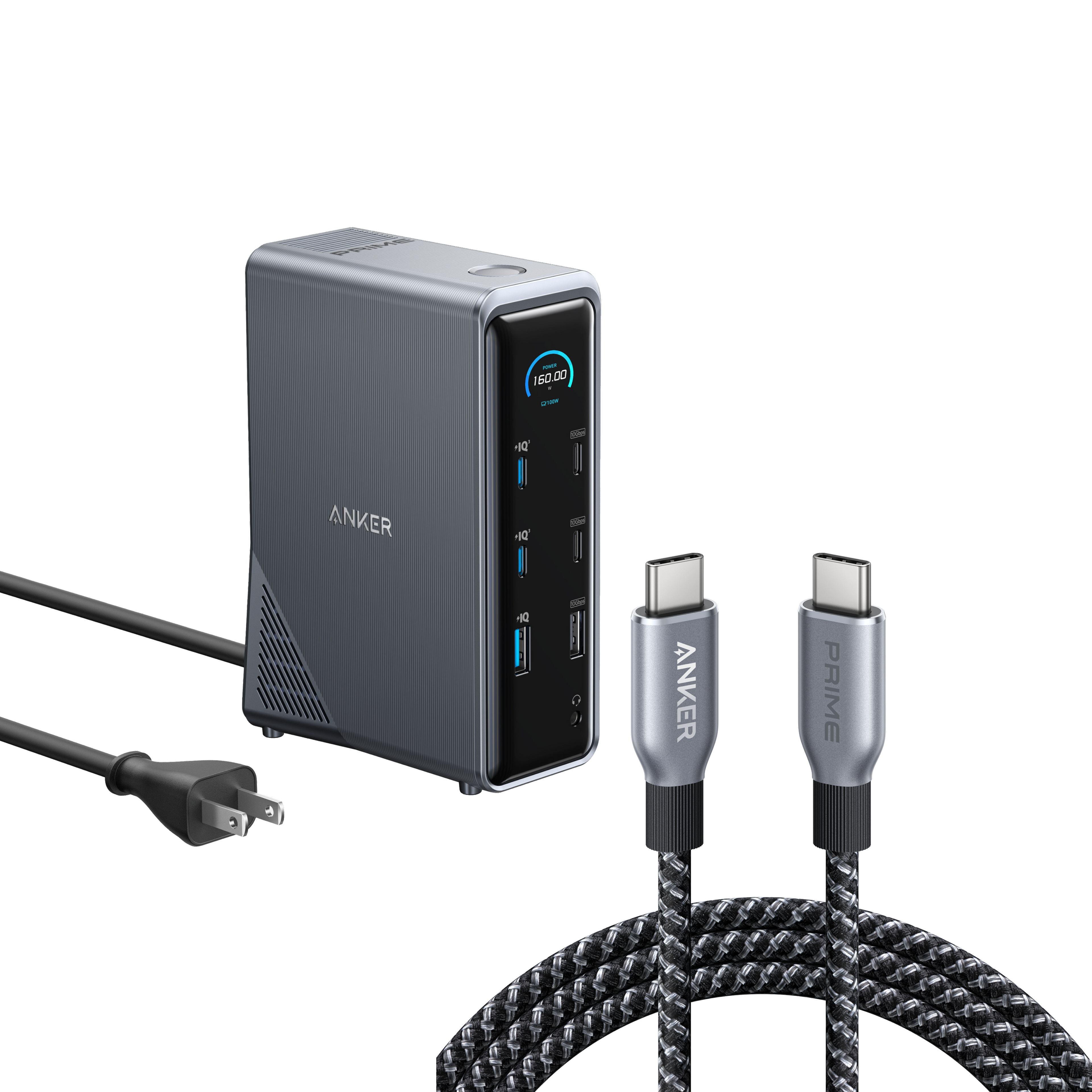 Anker Prime Charging Docking Station with 240W USB-C to USB-C Cable Q0 Docking Station with 6 ft USB-C Cable