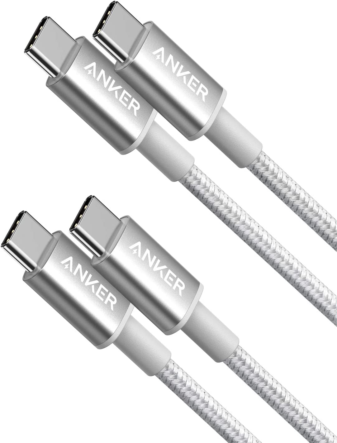 2-Pack Anker New Nylon USB-C to USB-C Cable (3 ft / 6 ft, 60W) W3 Silver / 3ft