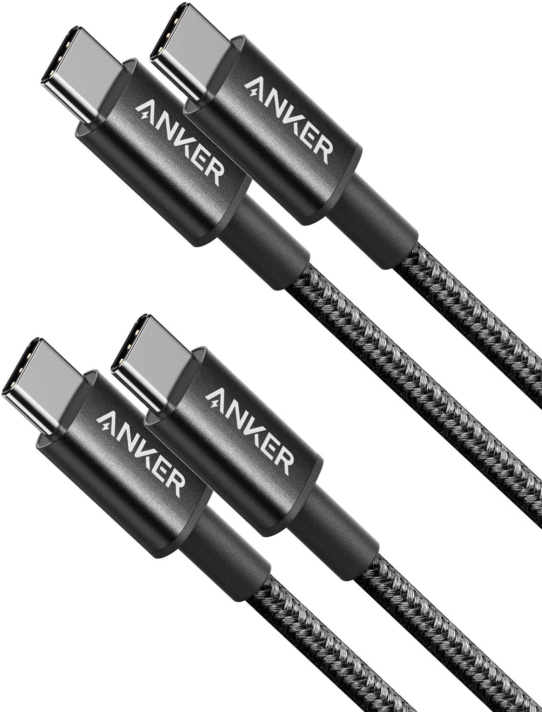 2-Pack Anker New Nylon USB-C to USB-C Cable (3 ft / 6 ft, 60W) W3 Black / 3ft