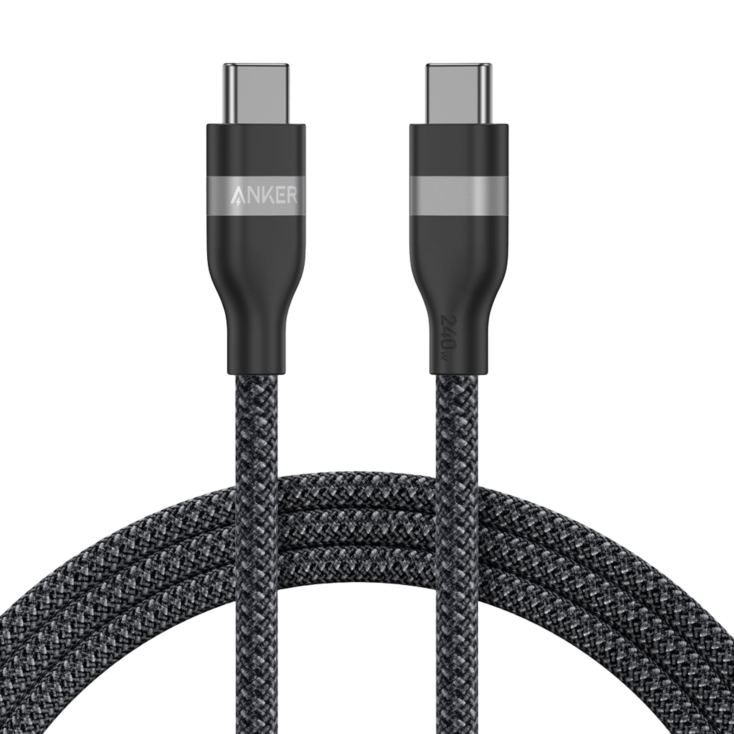 Anker USB-C to USB-C Cable (3 ft / 6 ft, 240W, Upcycled-Braided) T0 6 ft / Black Stone