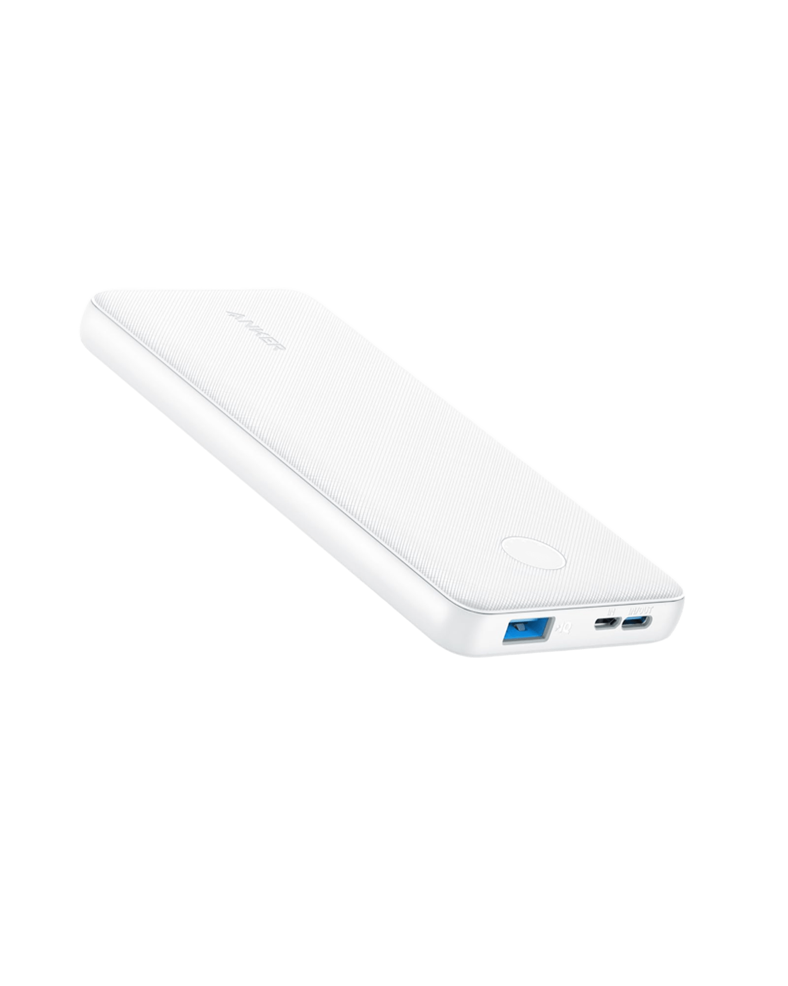 Anker, slim white power bank with USB-C and micro USB ports